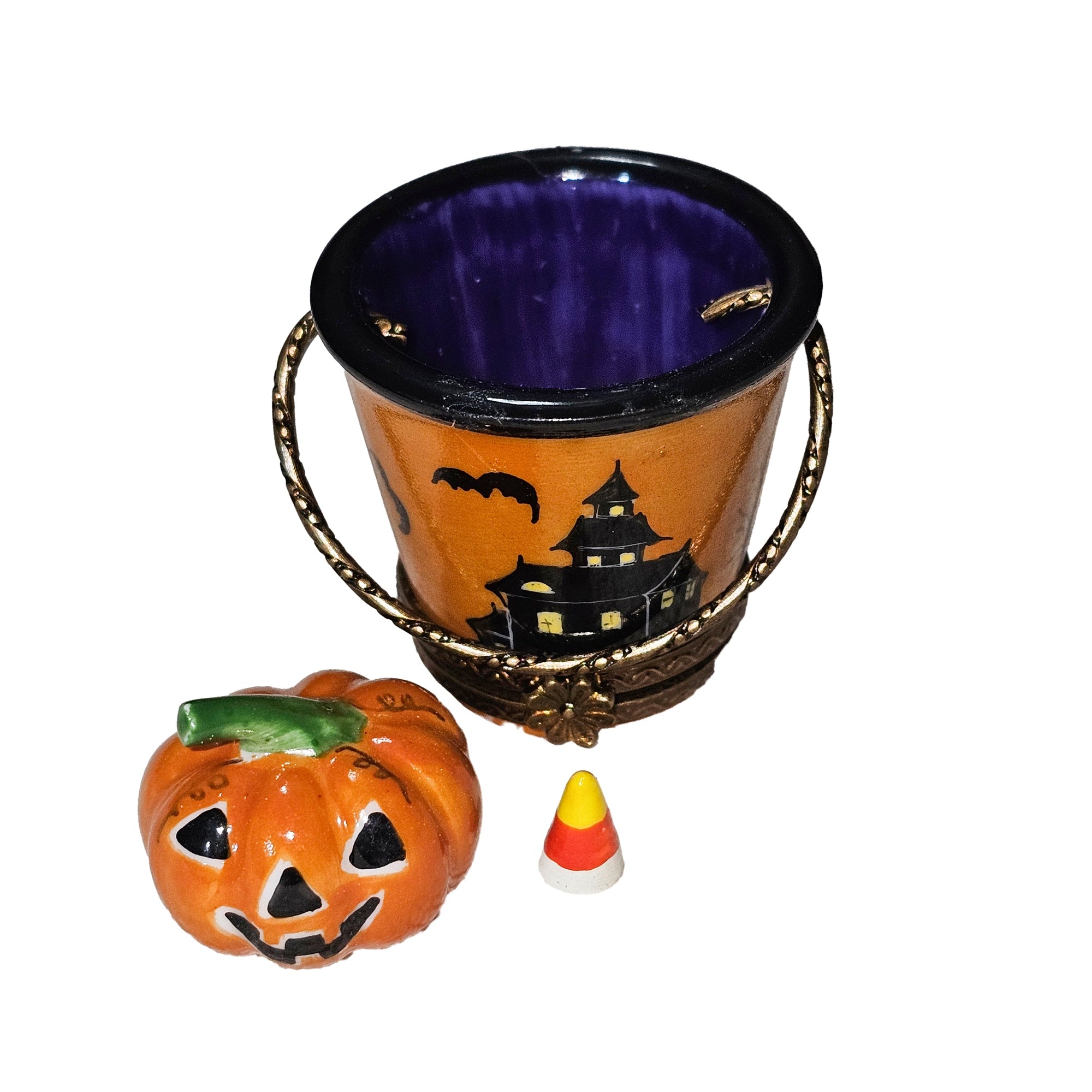 Halloween Pumpkin Treat Bucket Porcelain Limoges halloween French Trinket Box