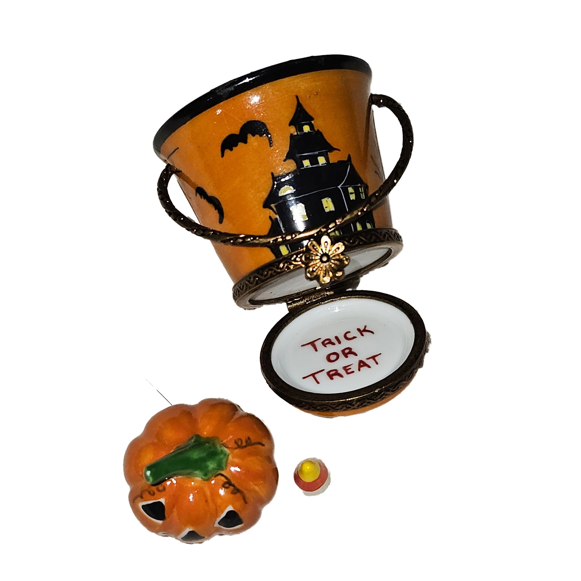 Halloween Pumpkin Treat Bucket Porcelain Limoges halloween French Trinket Box