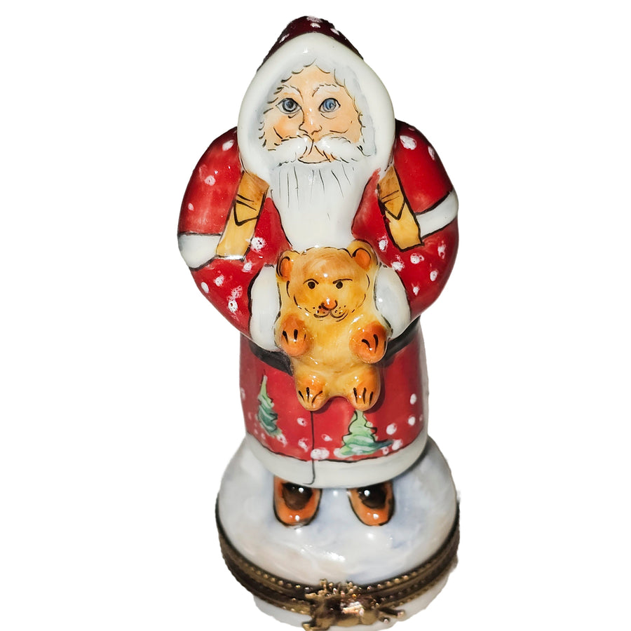 Santa With Teddy Charm Porcelain Limoges santa claus French Trinket Box