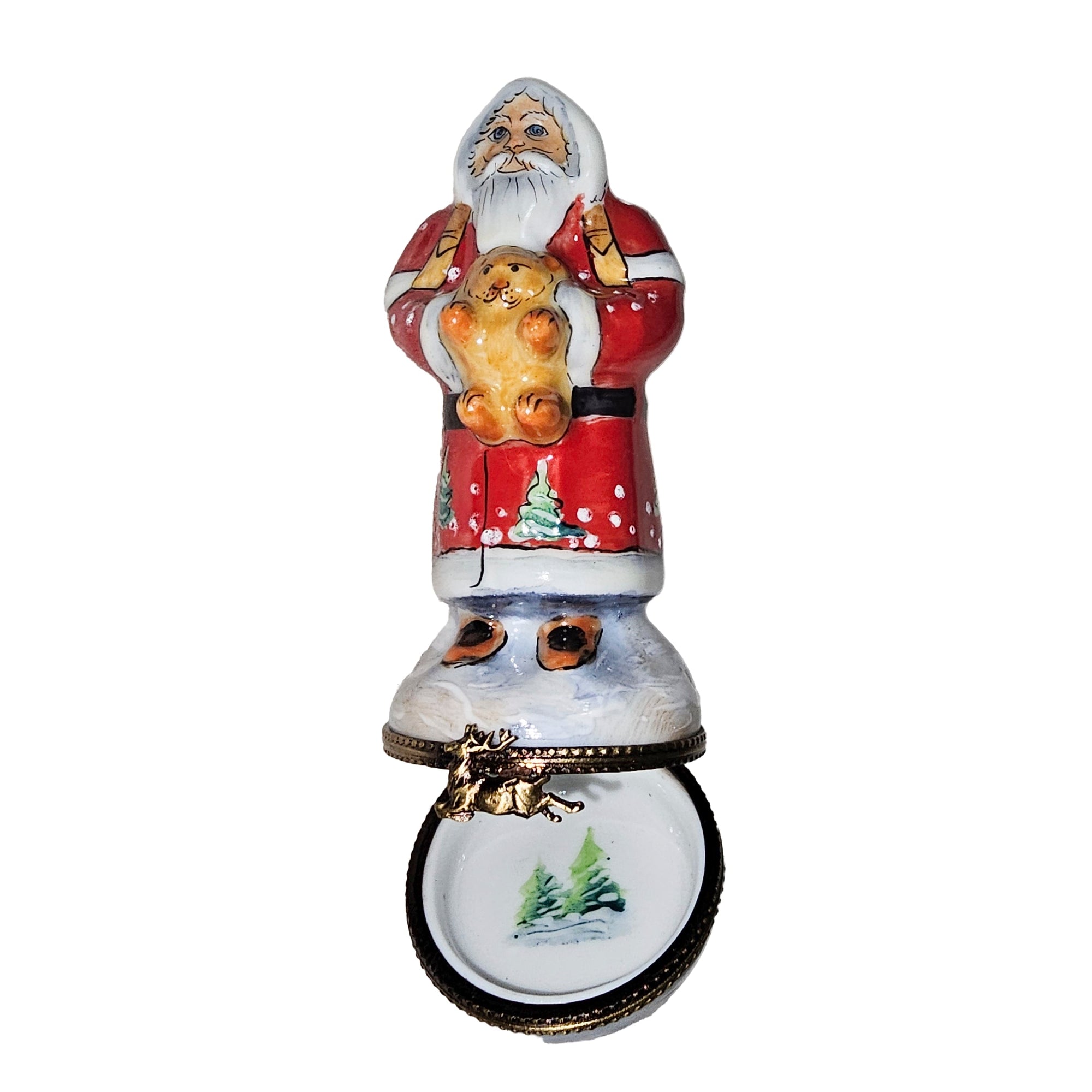 Santa With Teddy Charm Porcelain Limoges santa claus French Trinket Box