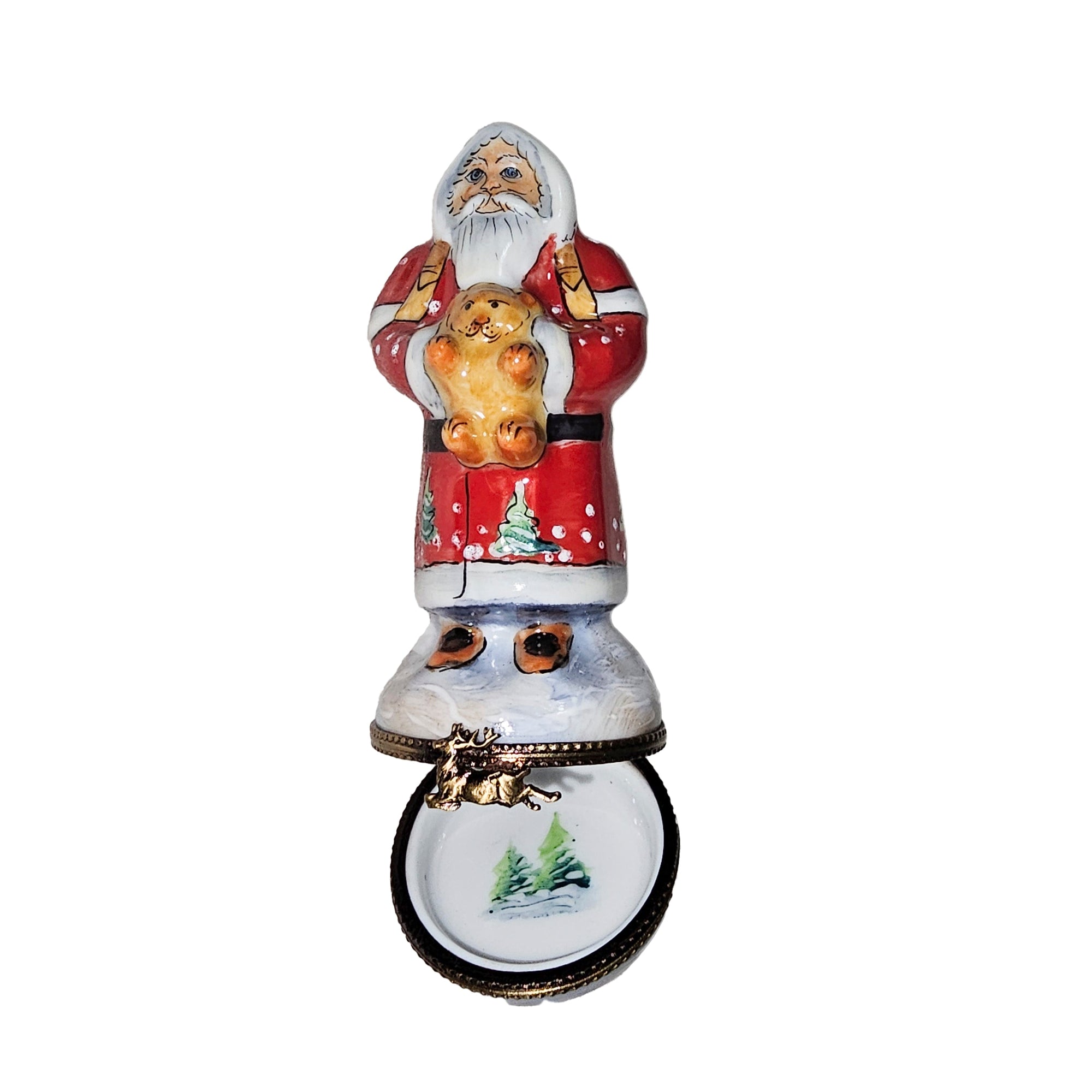 Santa With Teddy Charm Porcelain Limoges santa claus French Trinket Box