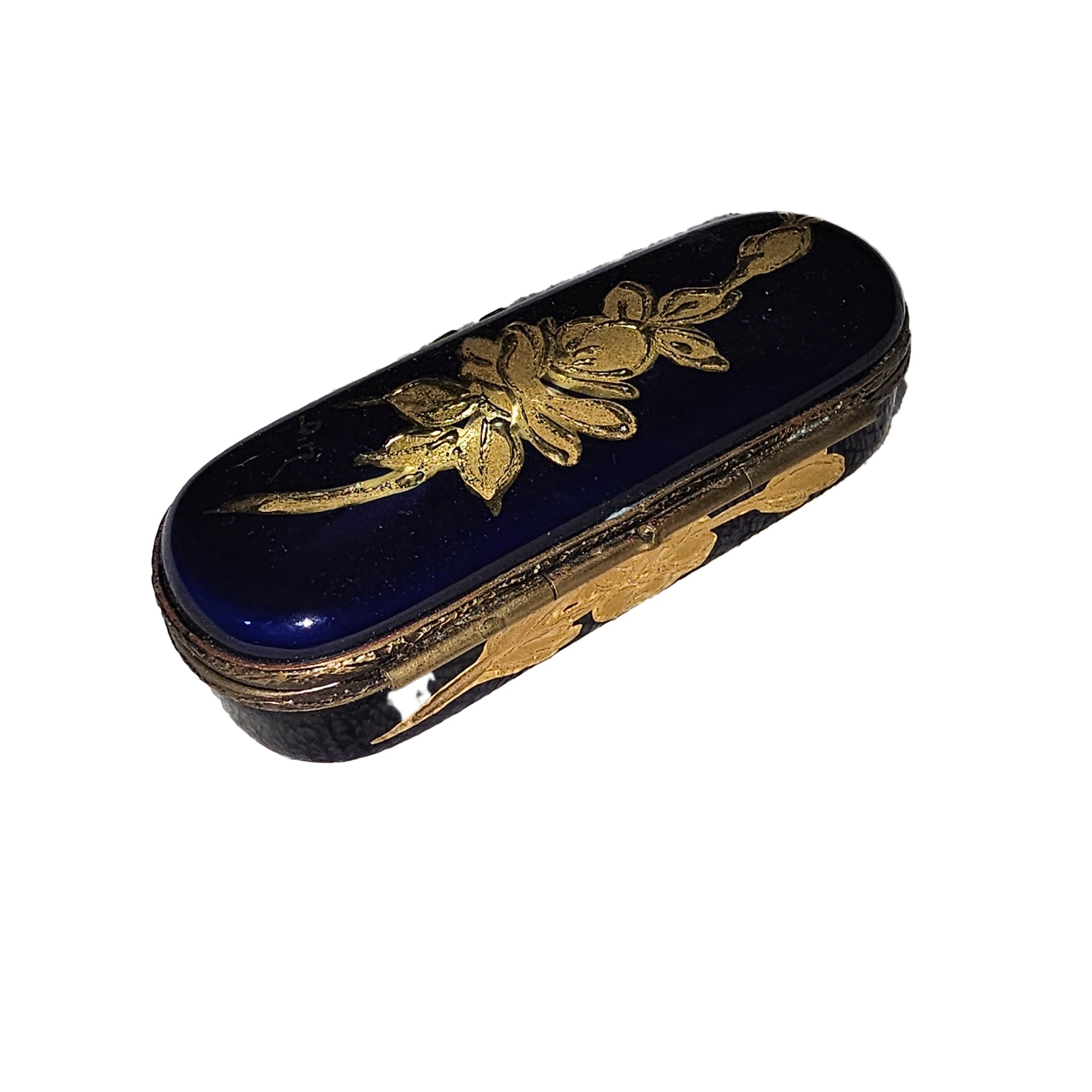 Cobalt Blue Rose Needle Box Porcelain Limoges traditional love French Trinket Box