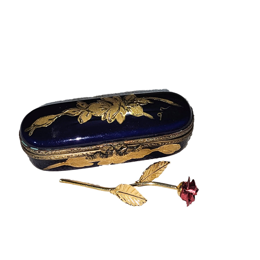 Cobalt Blue Rose Needle Box Porcelain Limoges traditional love French Trinket Box