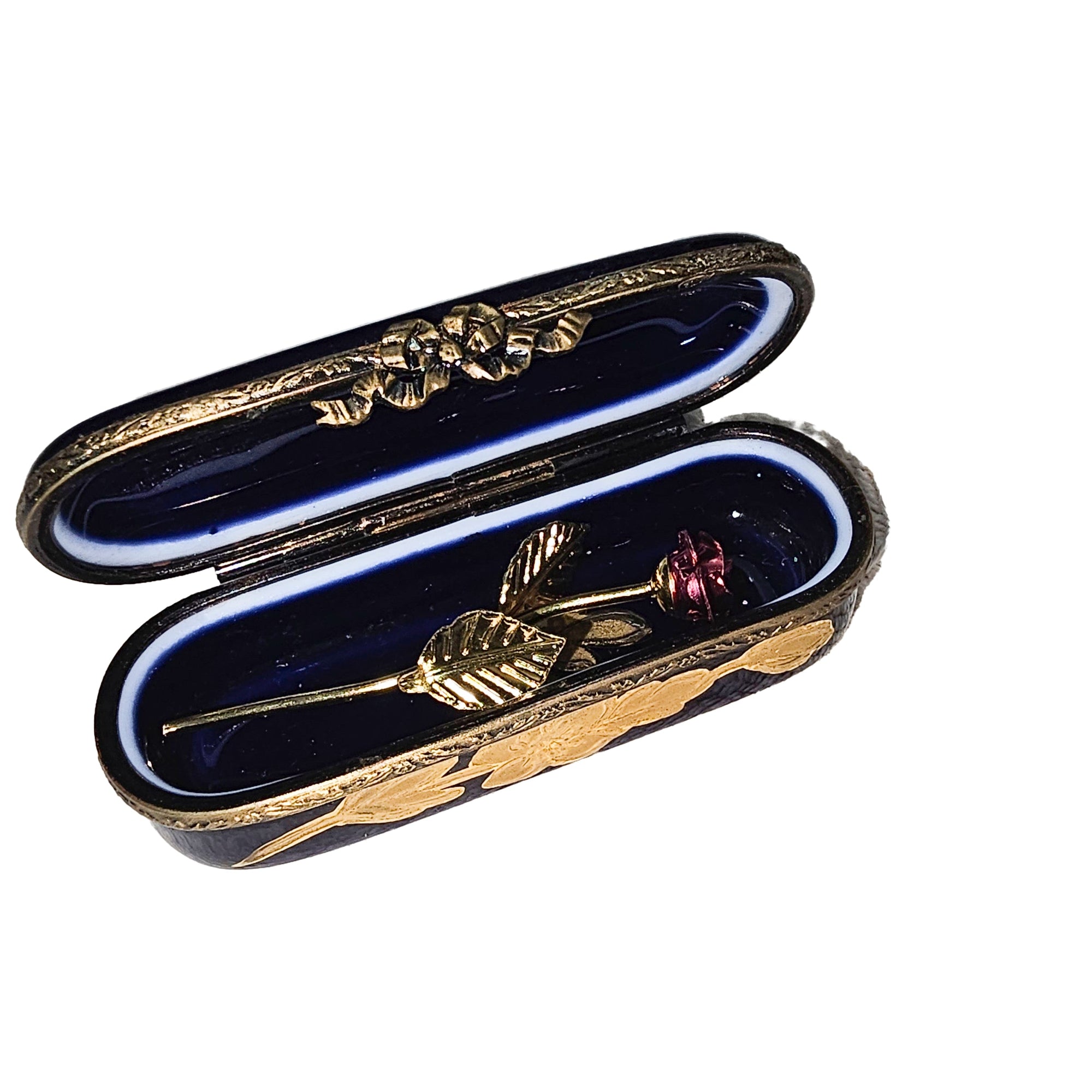 Cobalt Blue Rose Needle Box Porcelain Limoges traditional love French Trinket Box