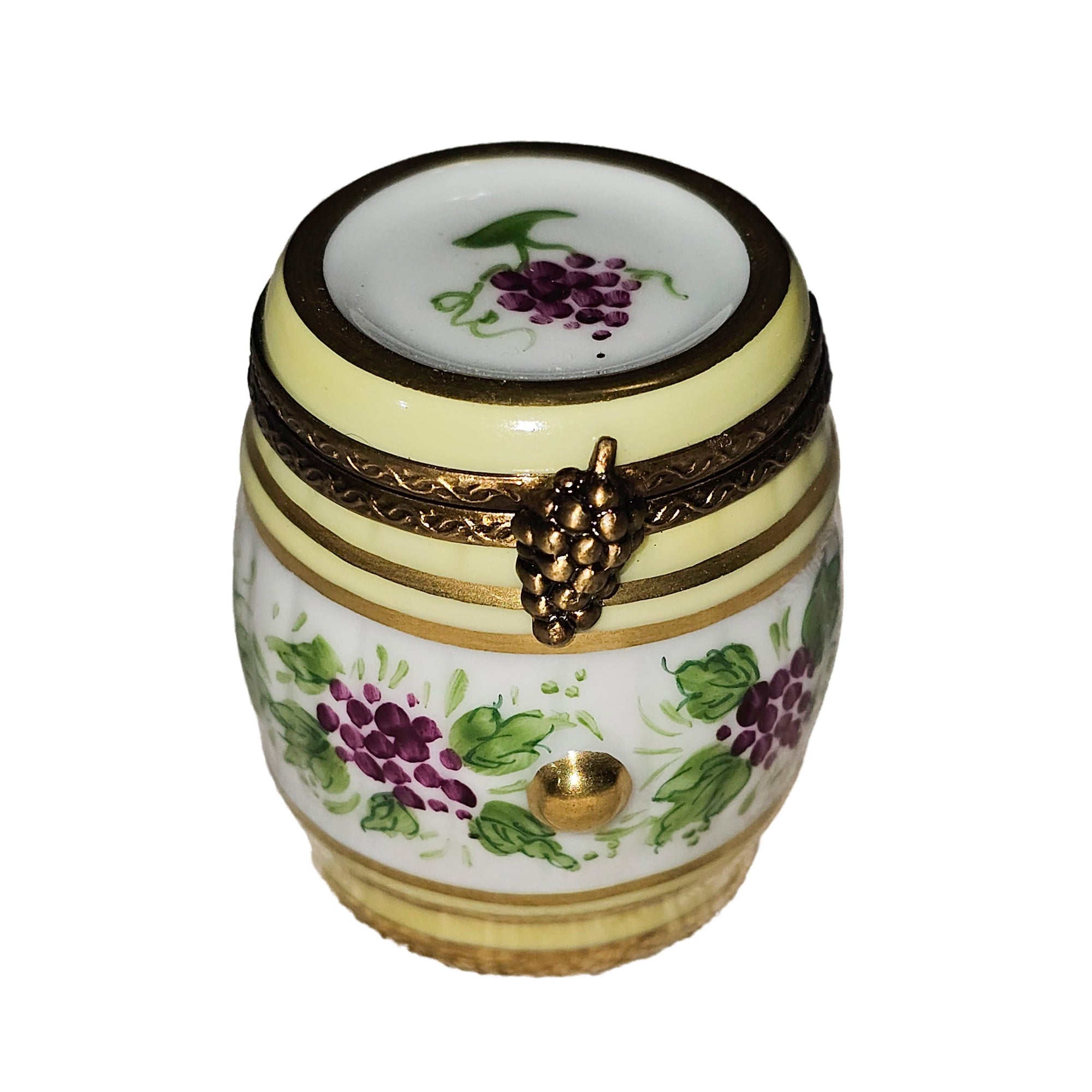 Grapes on White Barrel Box Porcelain Limoges wine French Trinket Box