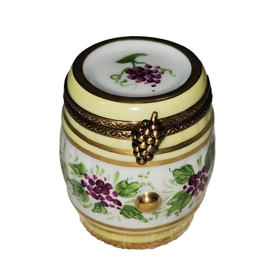 Grapes on White Barrel Box Porcelain Limoges wine French Trinket Box