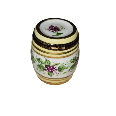 Grapes on White Barrel Box Porcelain Limoges wine French Trinket Box