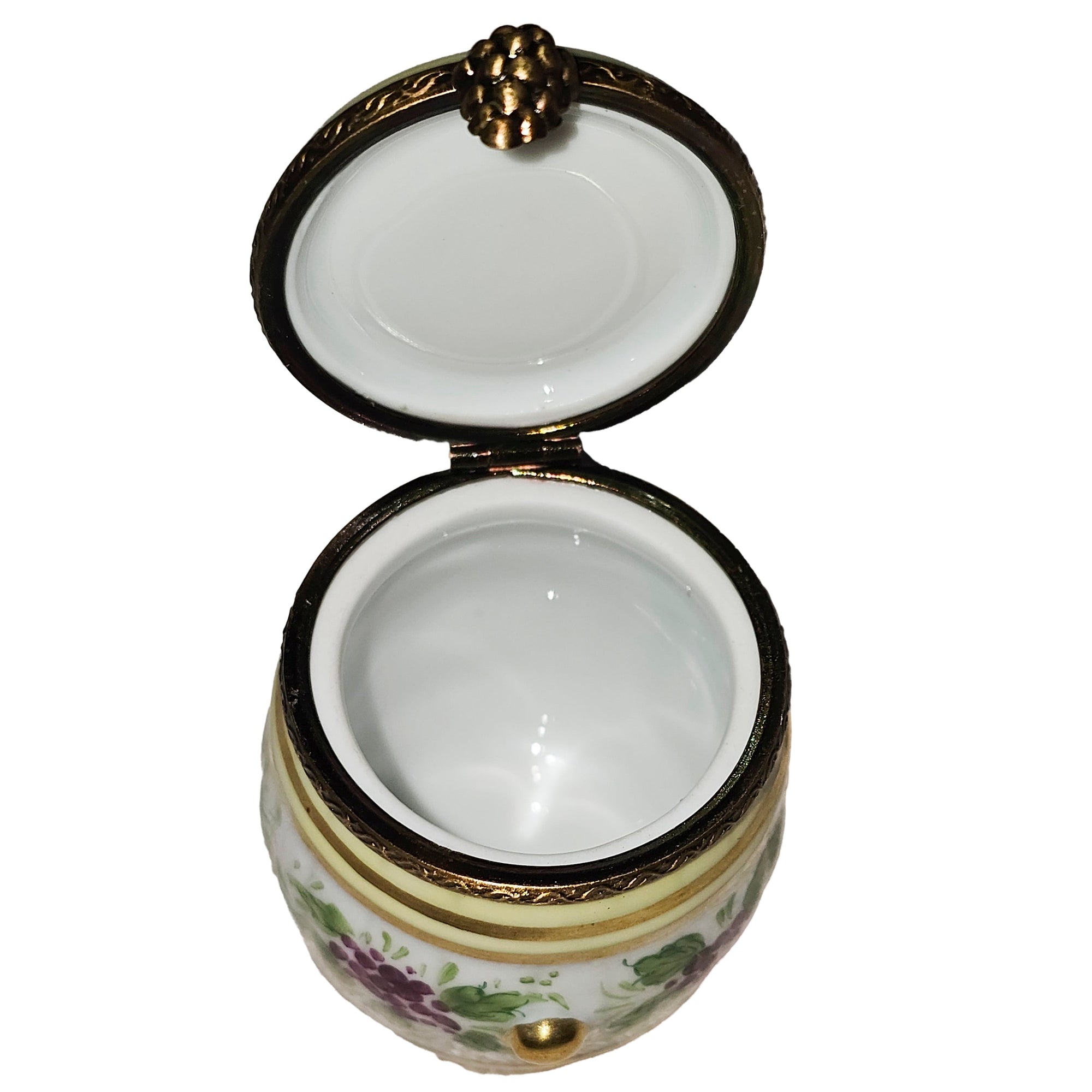 Grapes on White Barrel Box Porcelain Limoges wine French Trinket Box