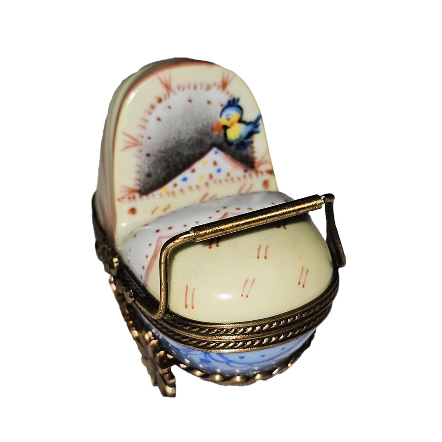 Blue Stroller Limoges Box Porcelain Limoges baby French Trinket Box