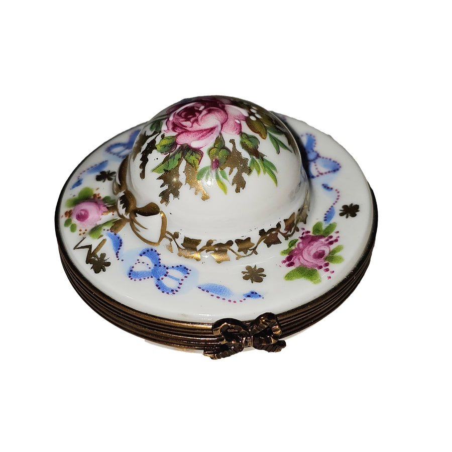 Charming Floral Garden Hat Box Porcelain Limoges Garden hat French Trinket Box