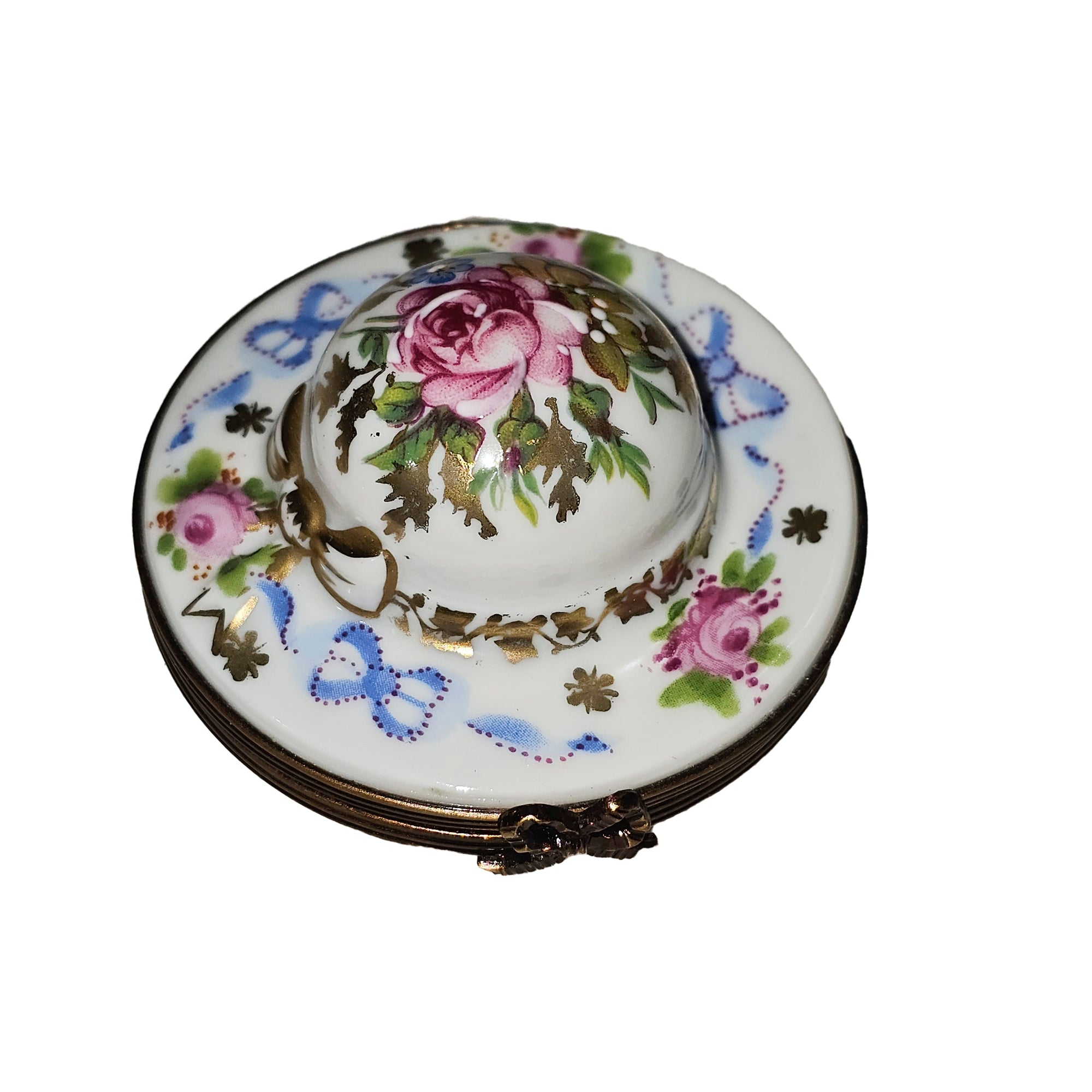Charming Floral Garden Hat Box Porcelain Limoges Garden hat French Trinket Box