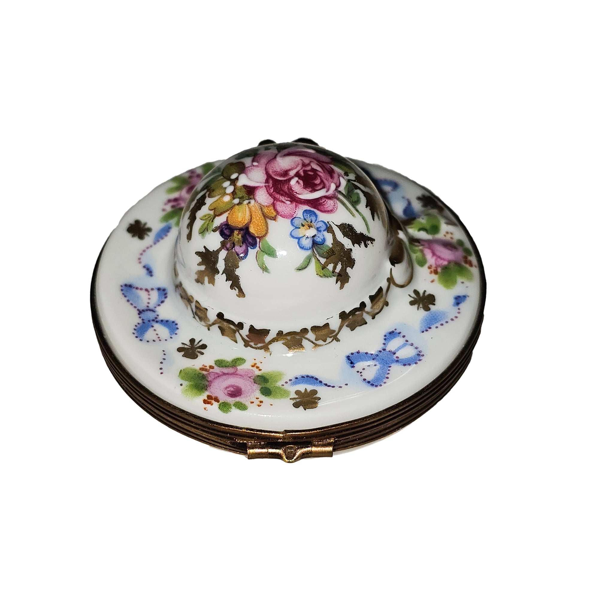 Charming Floral Garden Hat Box Porcelain Limoges Garden hat French Trinket Box
