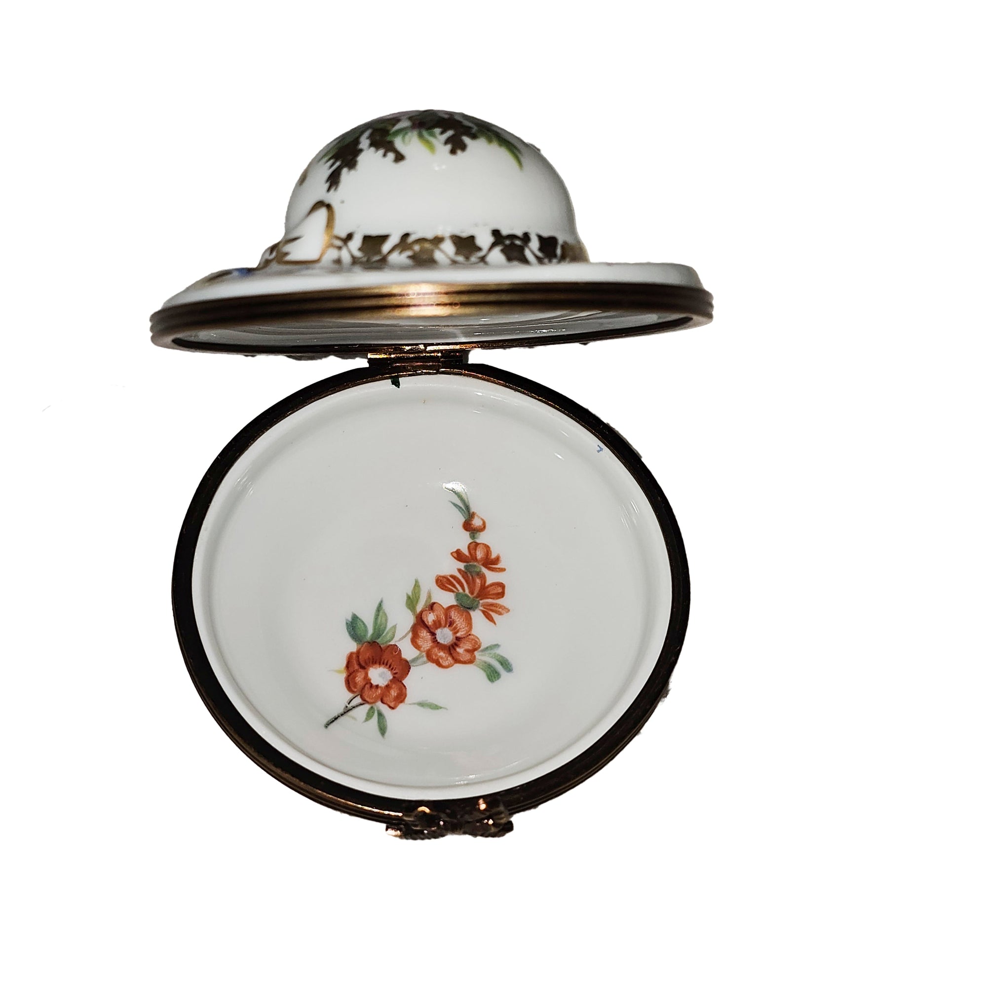 Charming Floral Garden Hat Box Porcelain Limoges Garden hat French Trinket Box