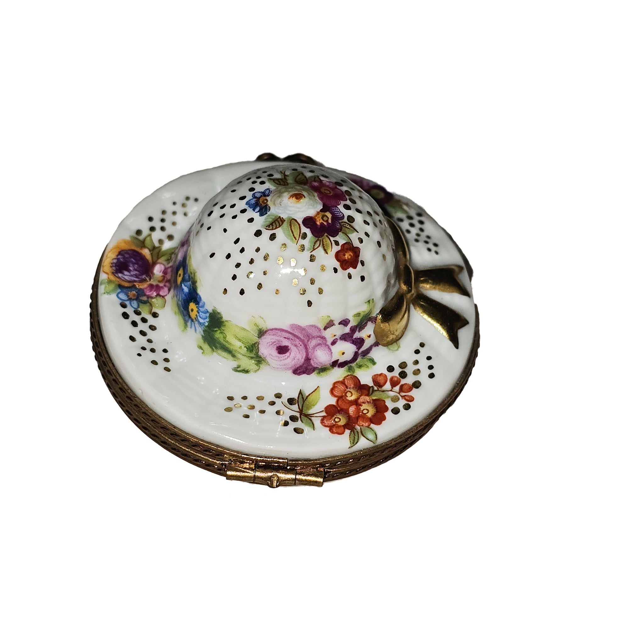 Elegant Floral Limoges Box Porcelain Limoges garden hat French Trinket Box