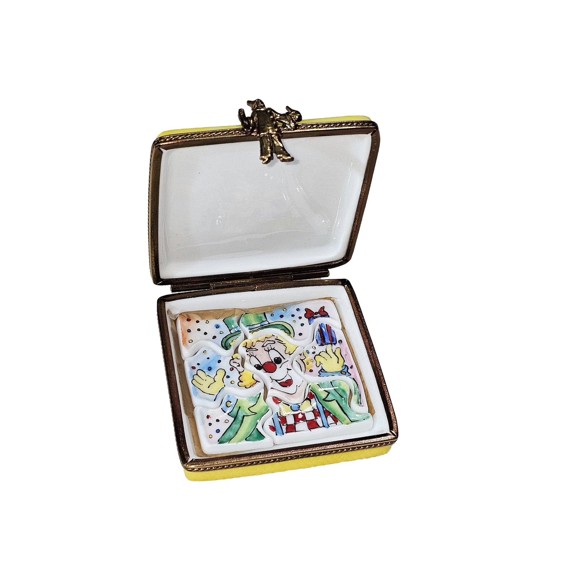 Whimsical Clown Puzzle Box Porcelain Limoges carnival games French Trinket Box
