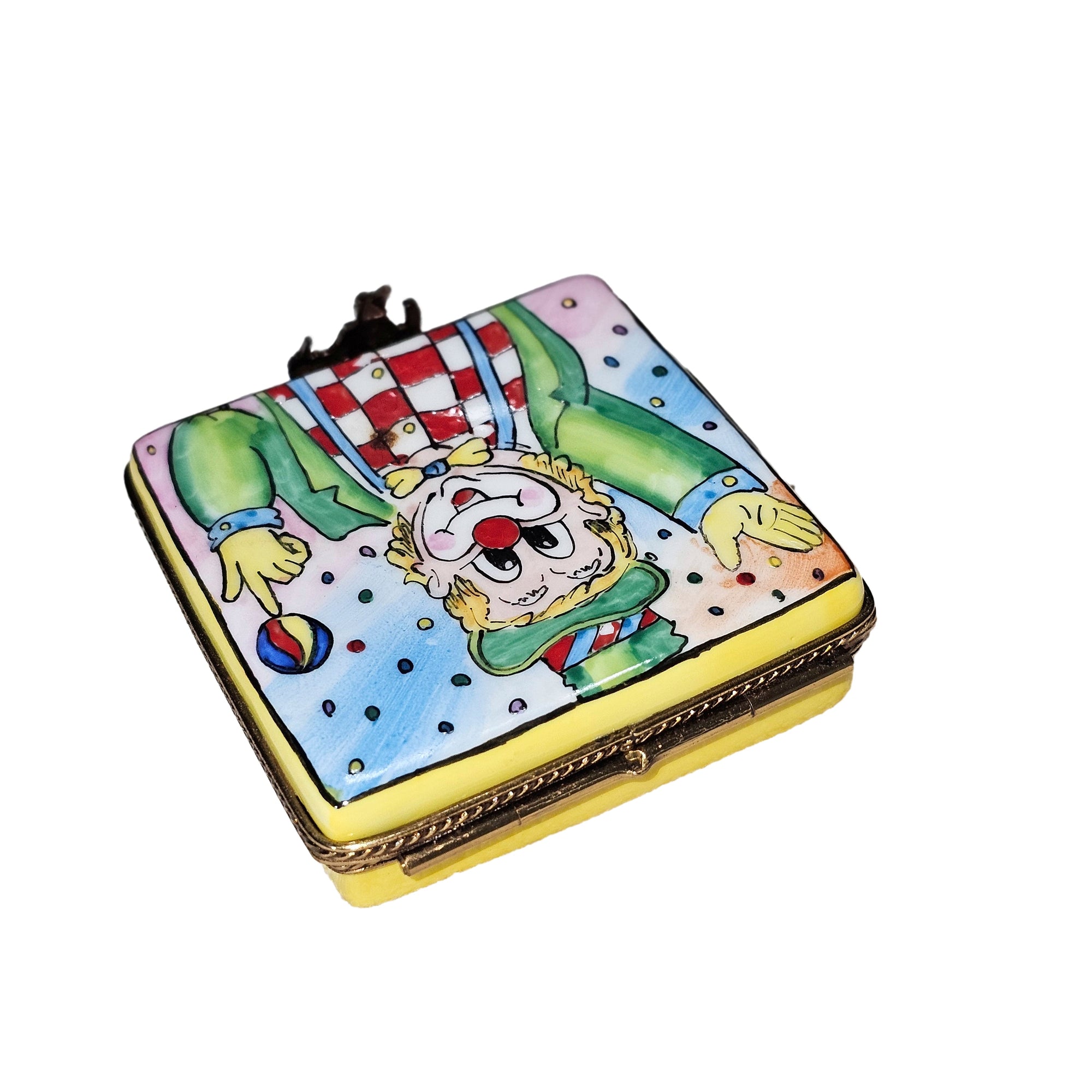 Whimsical Clown Puzzle Box Porcelain Limoges carnival games French Trinket Box
