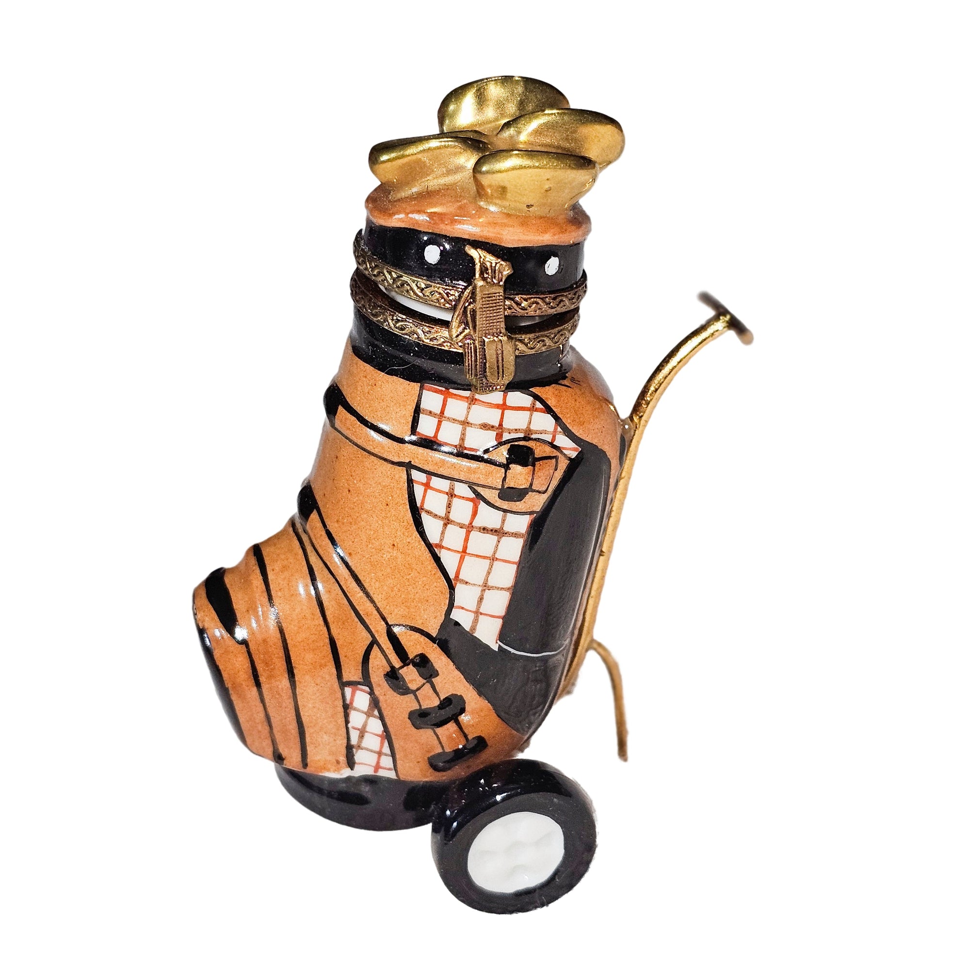 Brown Golf Bag Limoges Box Porcelain Limoges sports French Trinket Box
