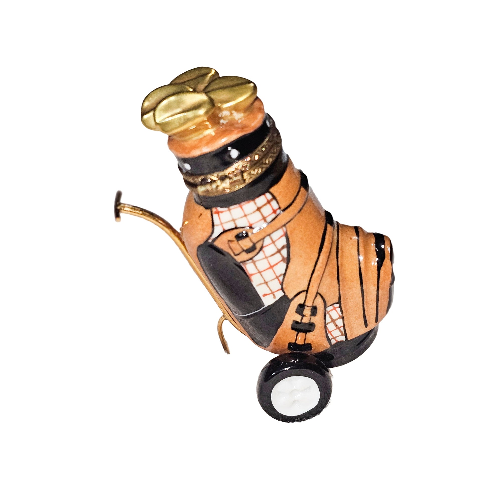 Brown Golf Bag Limoges Box Porcelain Limoges sports French Trinket Box