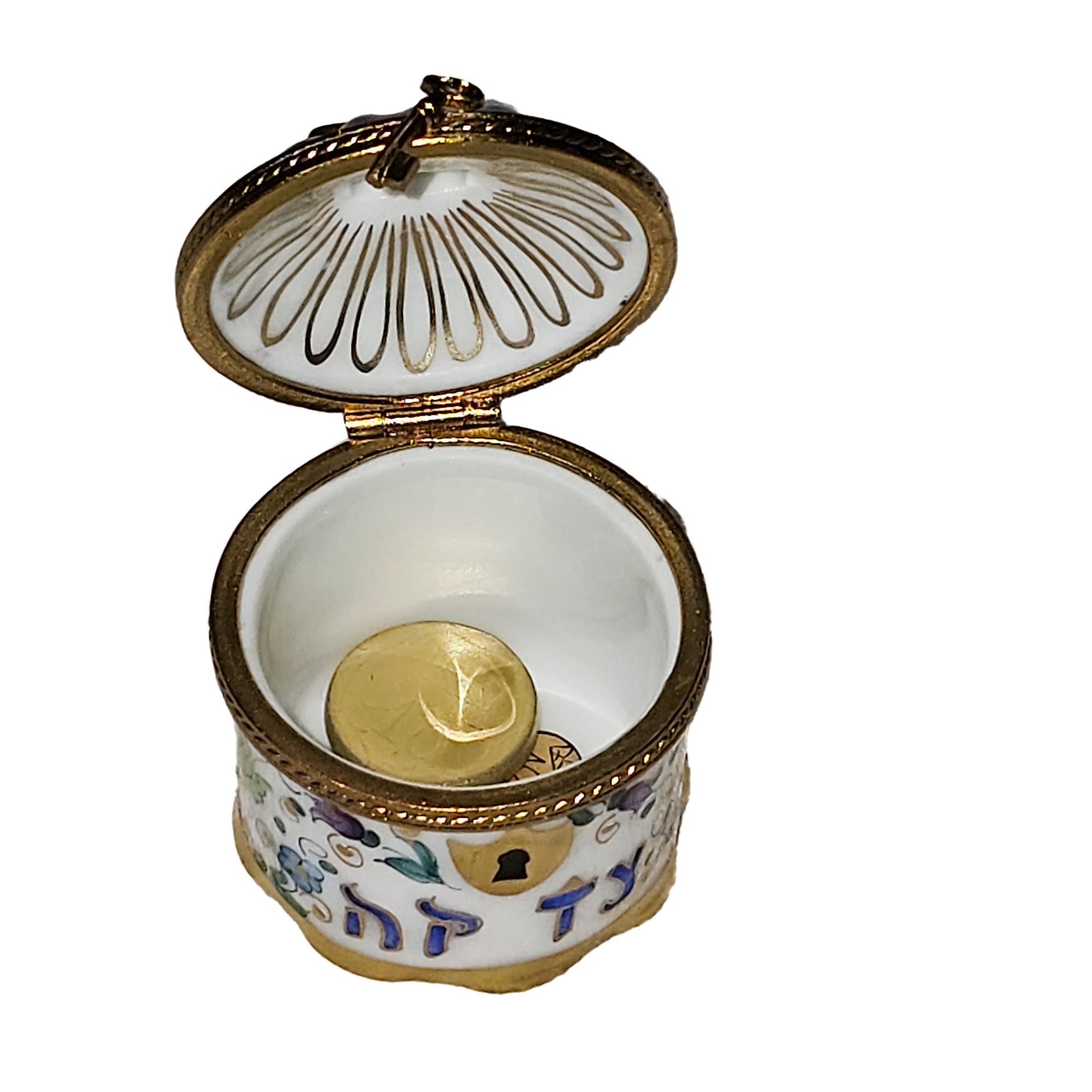 Hanukkah Treasure Coin Box Porcelain Limoges religion French Trinket Box