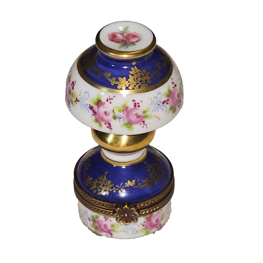Blue Floral Limoges Lamp Box Porcelain Limoges furniture home French Trinket Box