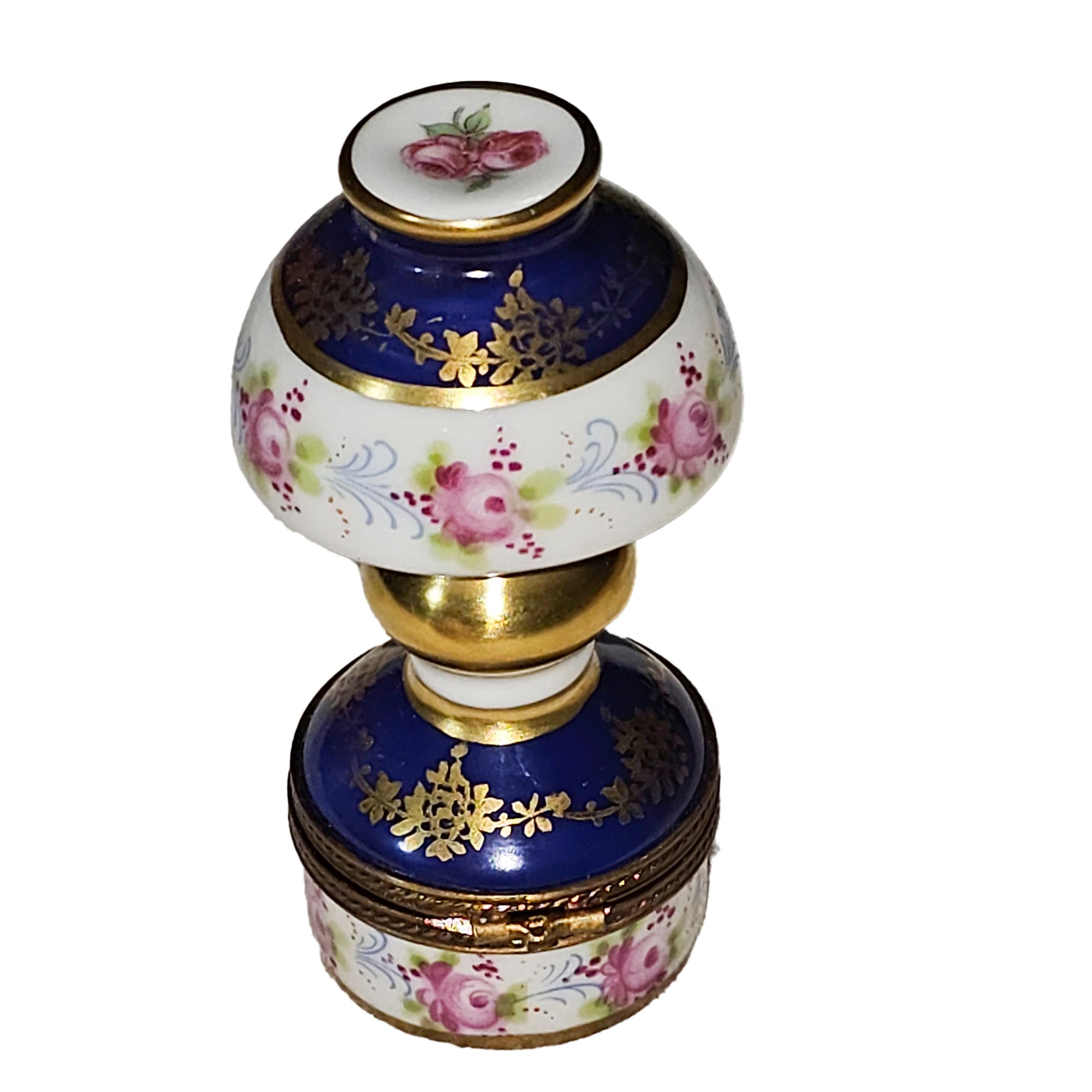 Blue Floral Limoges Lamp Box Porcelain Limoges furniture home French Trinket Box