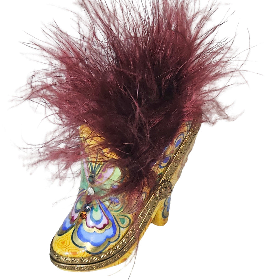 Butterfly Adorned Yellow Shoe Porcelain Limoges shoe French Trinket Box