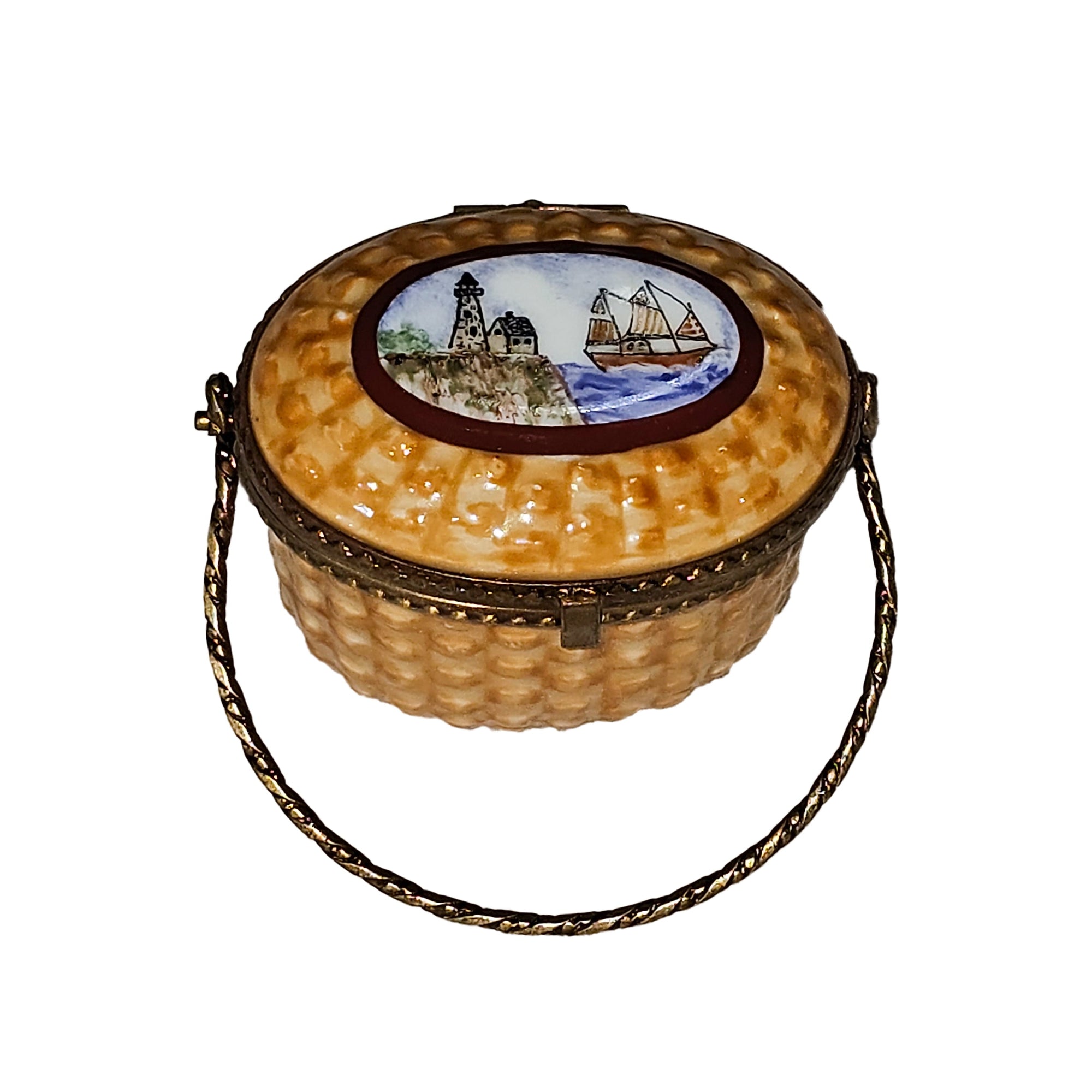 Nantucket Scenic Limoges Box Porcelain Limoges basket beach summer French Trinket Box