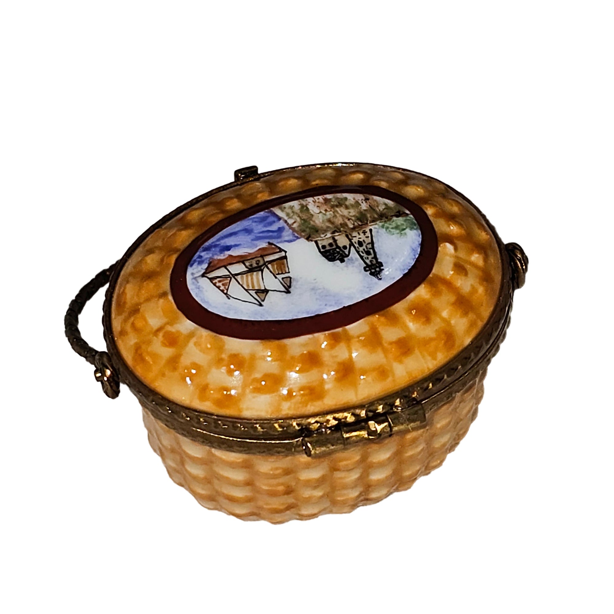 Nantucket Scenic Limoges Box Porcelain Limoges basket beach summer French Trinket Box