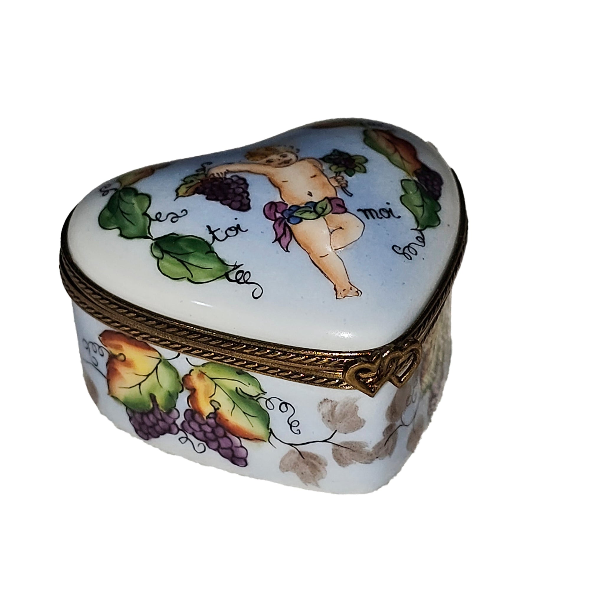 Cherub Heart Keepsake Box Porcelain Limoges Heart love special French Trinket Box