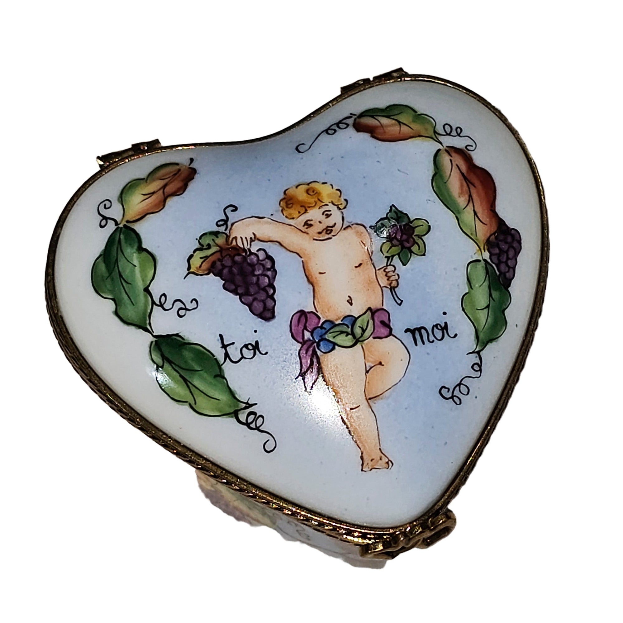 Cherub Heart Keepsake Box Porcelain Limoges Heart love special French Trinket Box