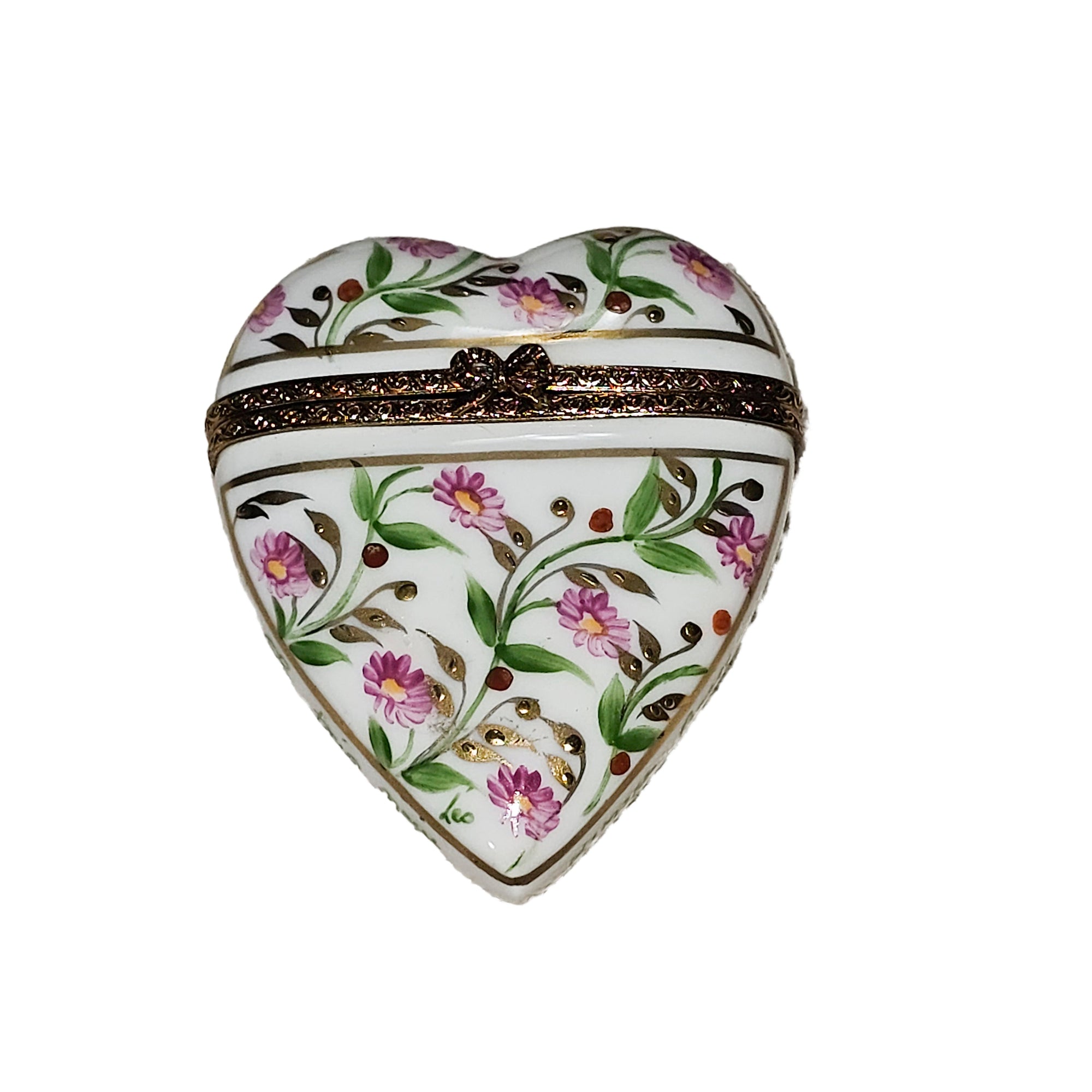 Heart Shaped Pink Floral Box Porcelain Limoges heart French Trinket Box