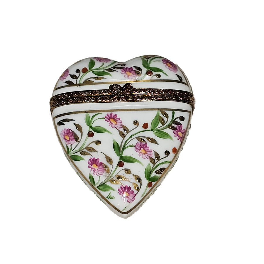 Heart Shaped Pink Floral Box Porcelain Limoges heart French Trinket Box