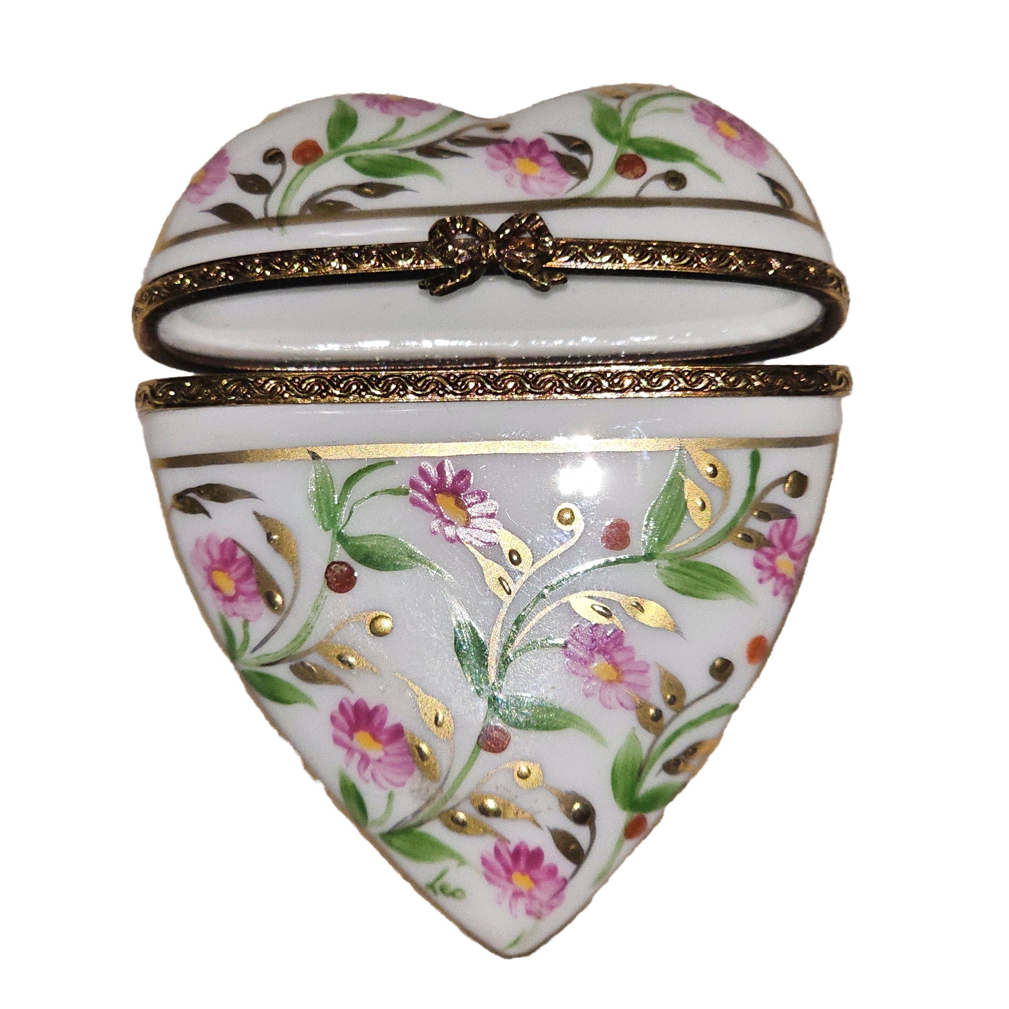 Heart Shaped Pink Floral Box Porcelain Limoges heart French Trinket Box