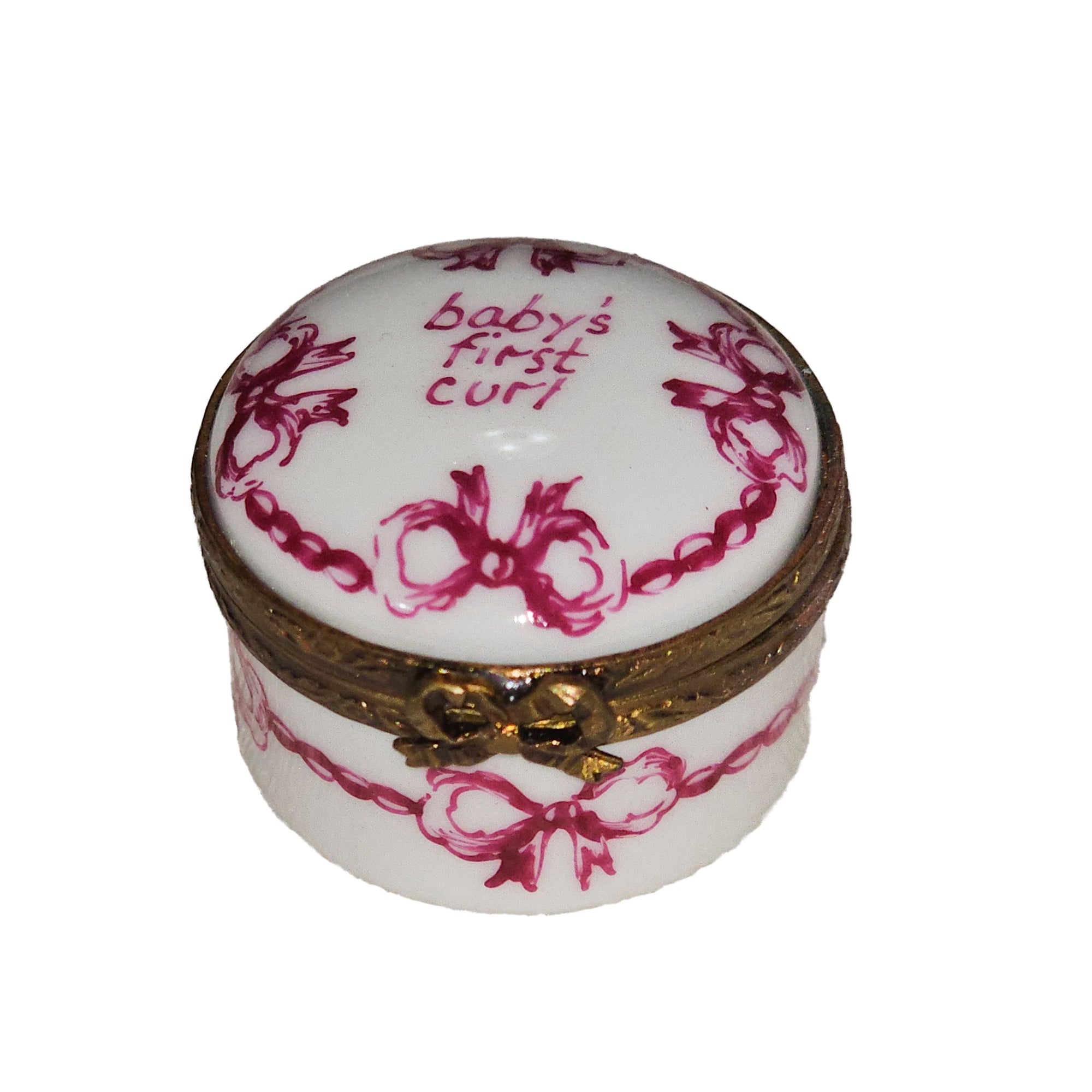 Pink Baby Curl Keepsake Box Porcelain Limoges traditional French Trinket Box