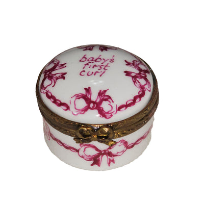 Pink Baby Curl Keepsake Box Porcelain Limoges traditional French Trinket Box