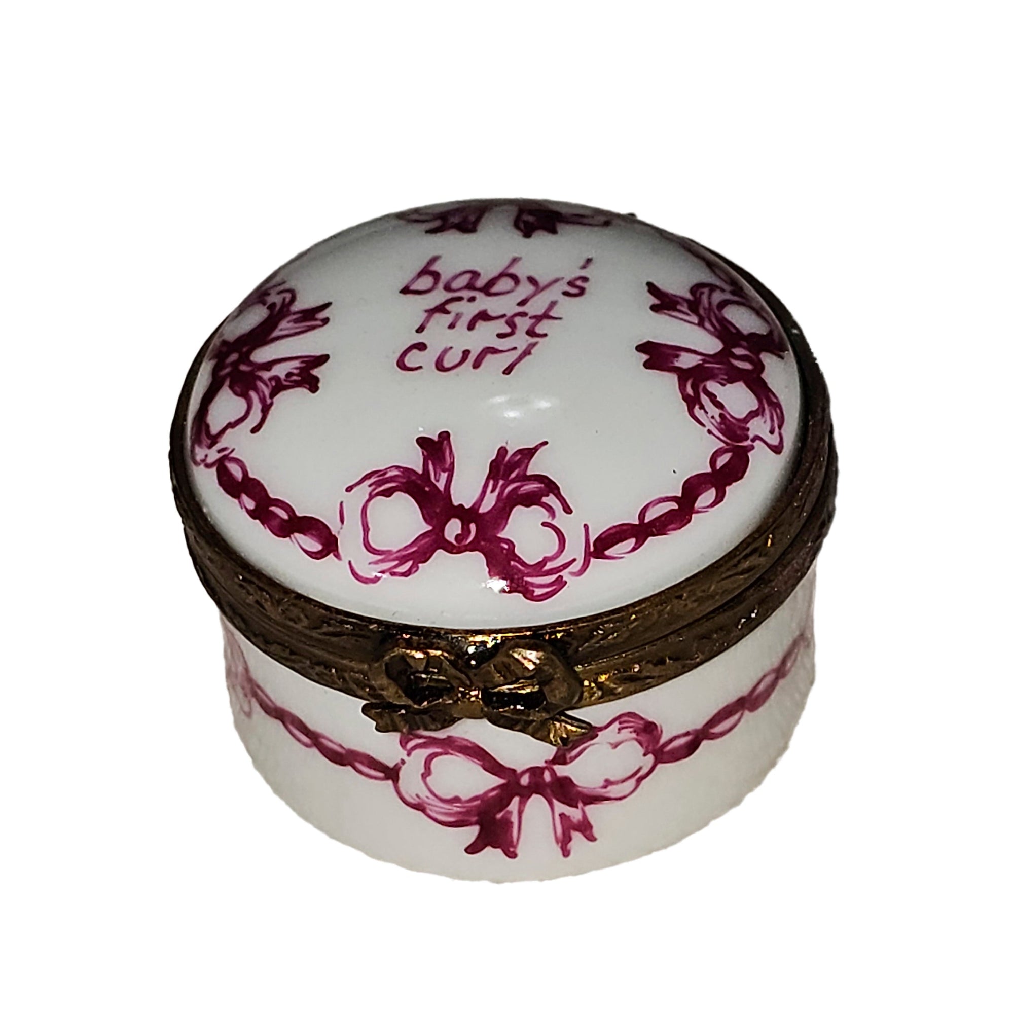 Pink Baby Curl Keepsake Box Porcelain Limoges traditional French Trinket Box