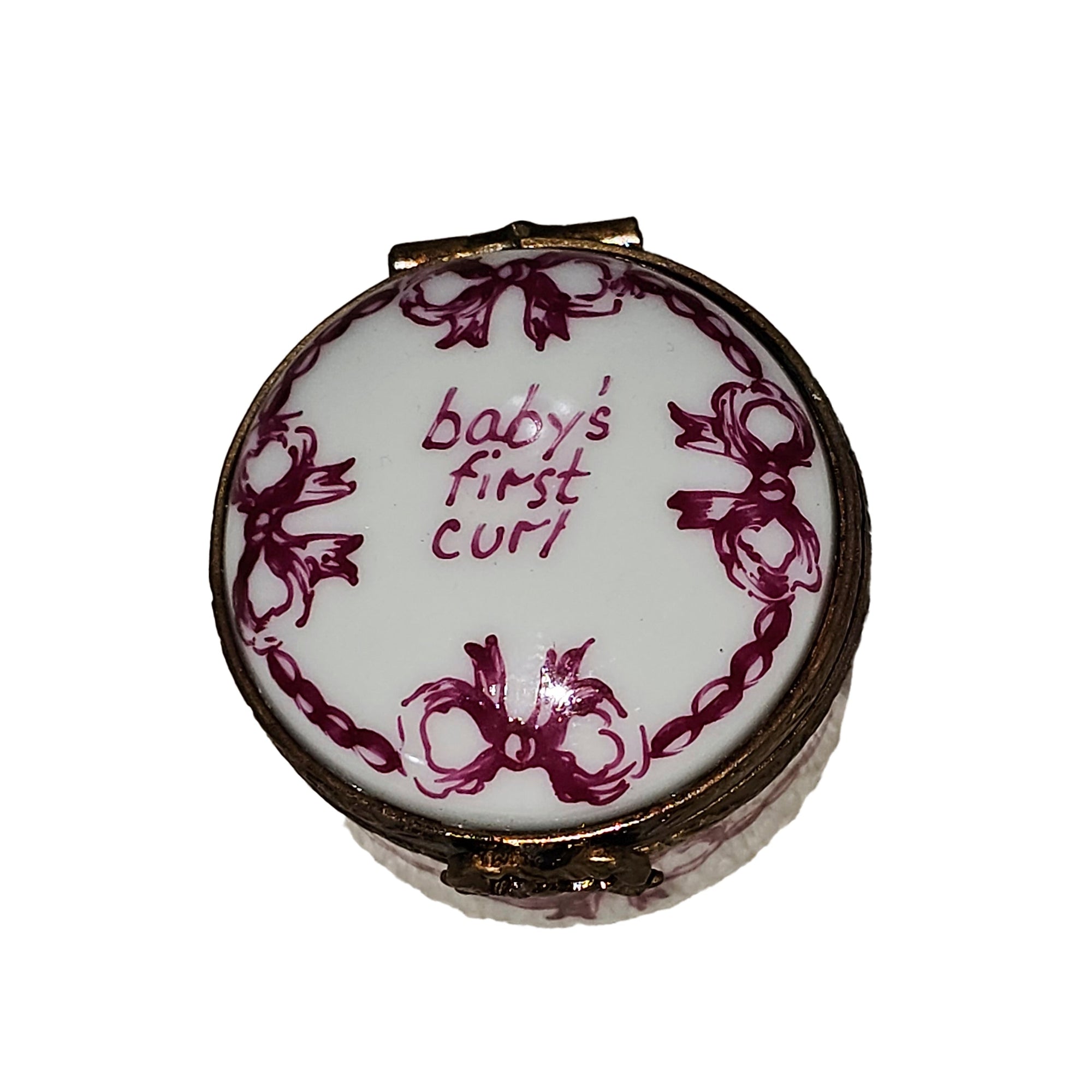 Pink Baby Curl Keepsake Box Porcelain Limoges traditional French Trinket Box