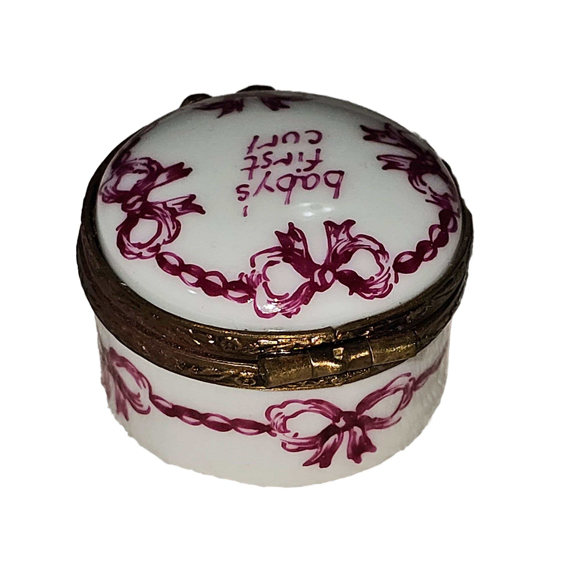 Pink Baby Curl Keepsake Box Porcelain Limoges traditional French Trinket Box