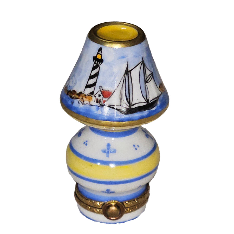 Light Blue Sailboat Lighthouse Lamp Porcelain Limoges home furniture French Trinket Box