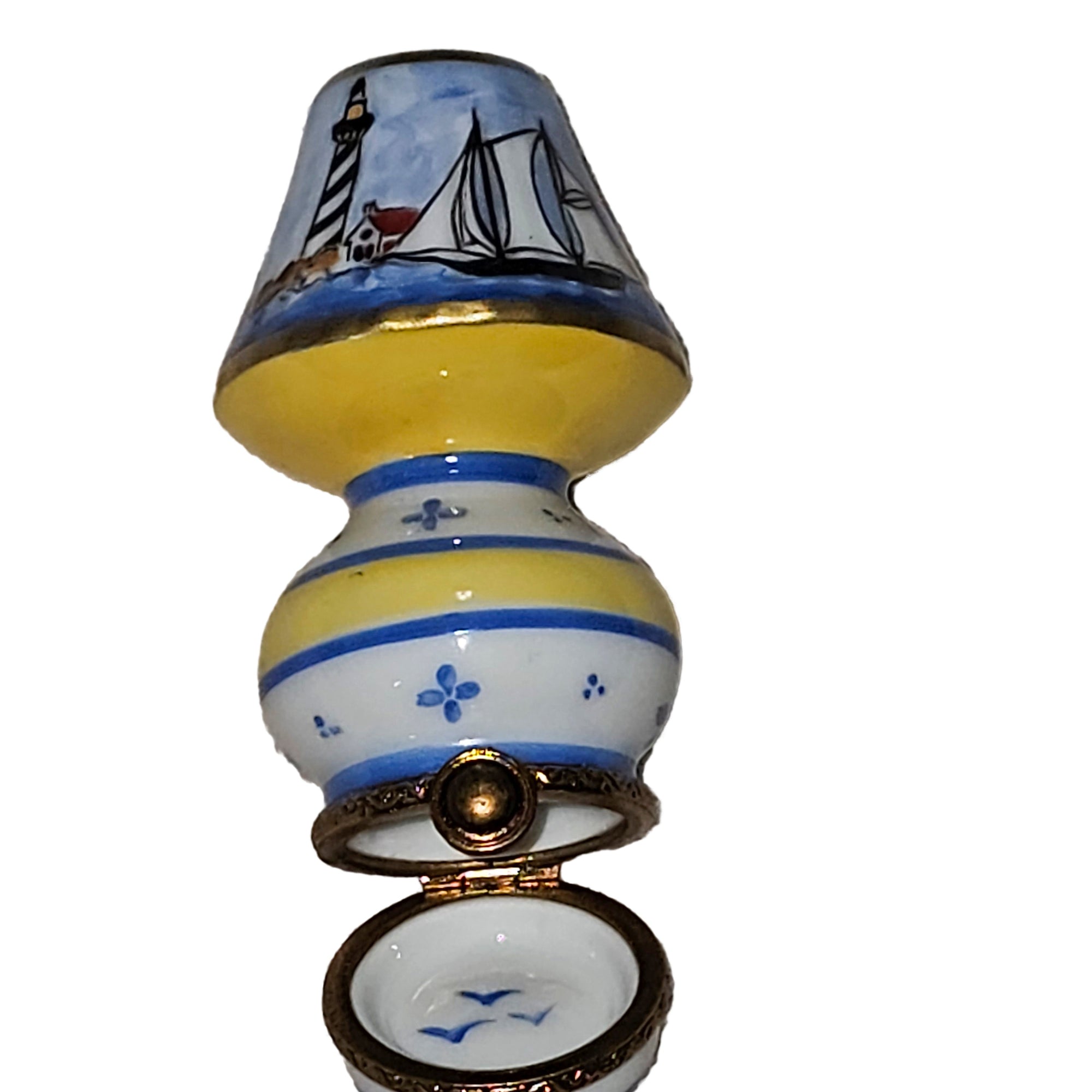 Light Blue Sailboat Lighthouse Lamp Porcelain Limoges home furniture French Trinket Box