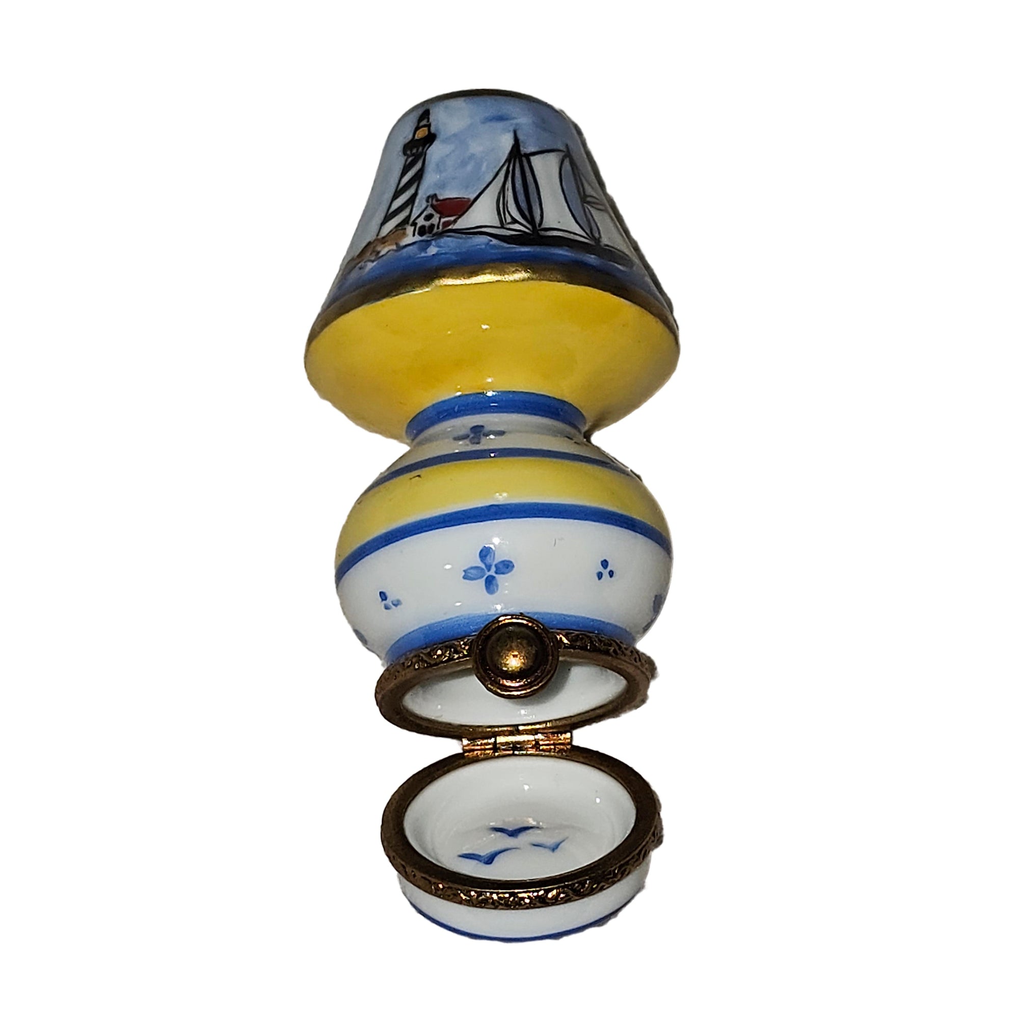 Light Blue Sailboat Lighthouse Lamp Porcelain Limoges home furniture French Trinket Box