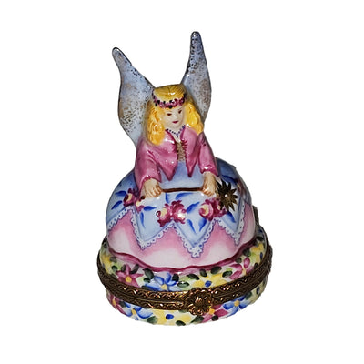 Collectible Pink Blue Angel Limoges box with artisan brushwork