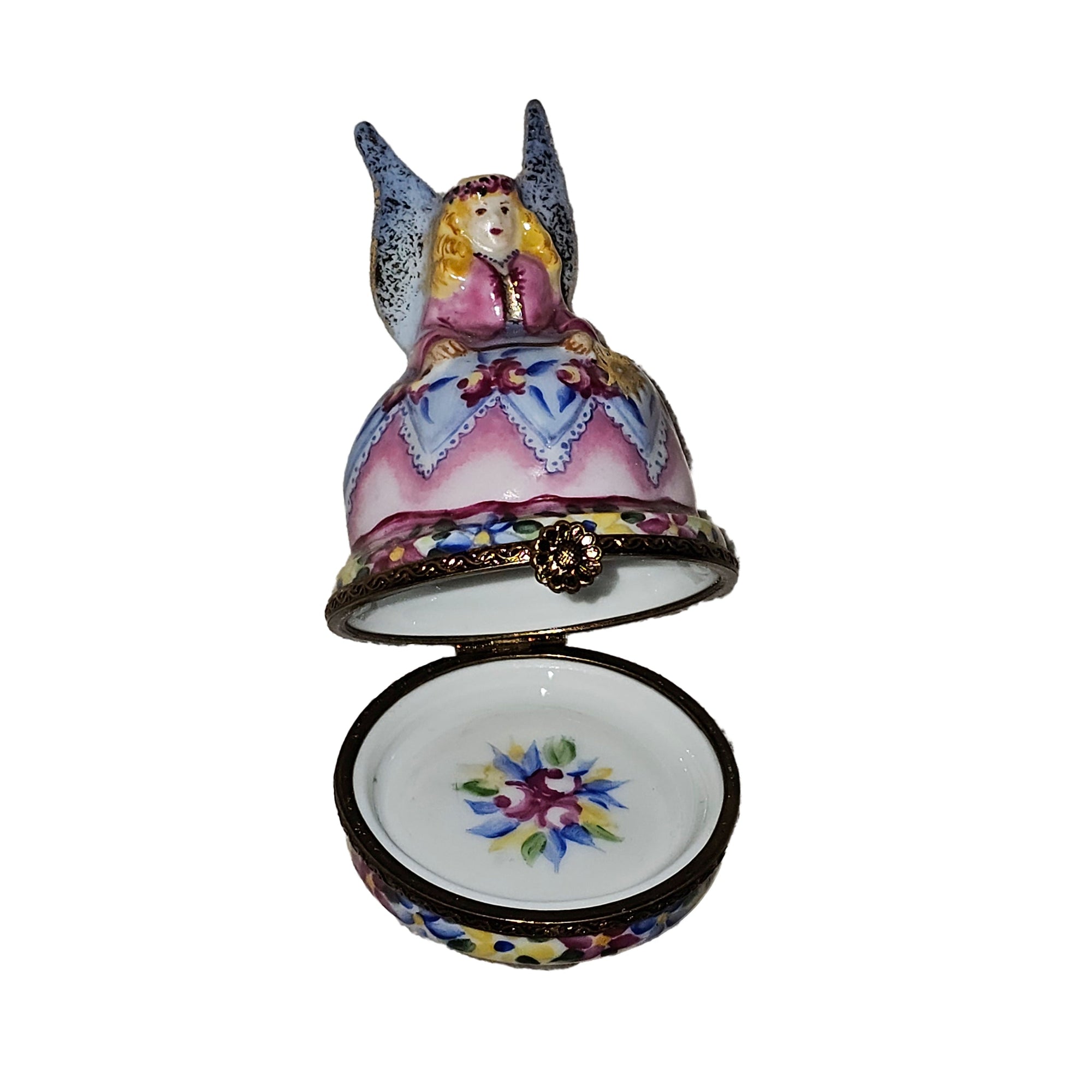 Pink Blue Angel Limoges box painted by hand in Limoges, France, a gift to treasure