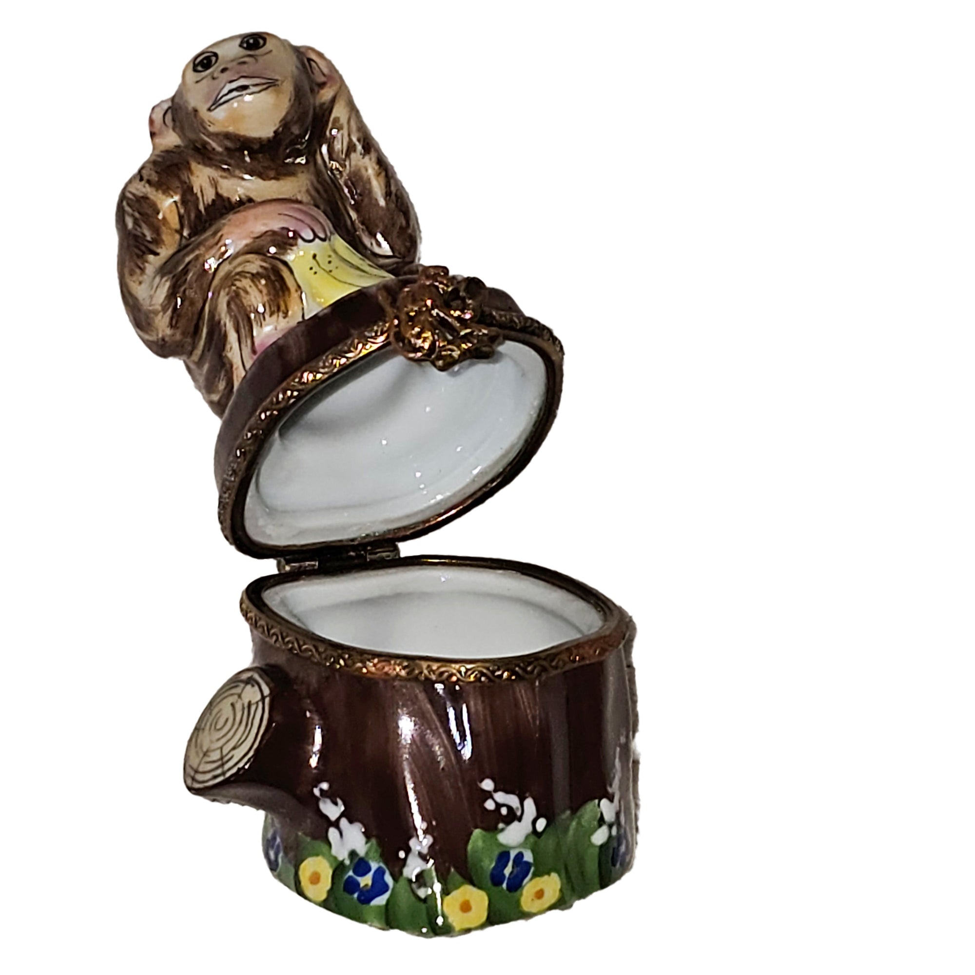 Charming Monkey on Log Box Porcelain Limoges wild animal French Trinket Box