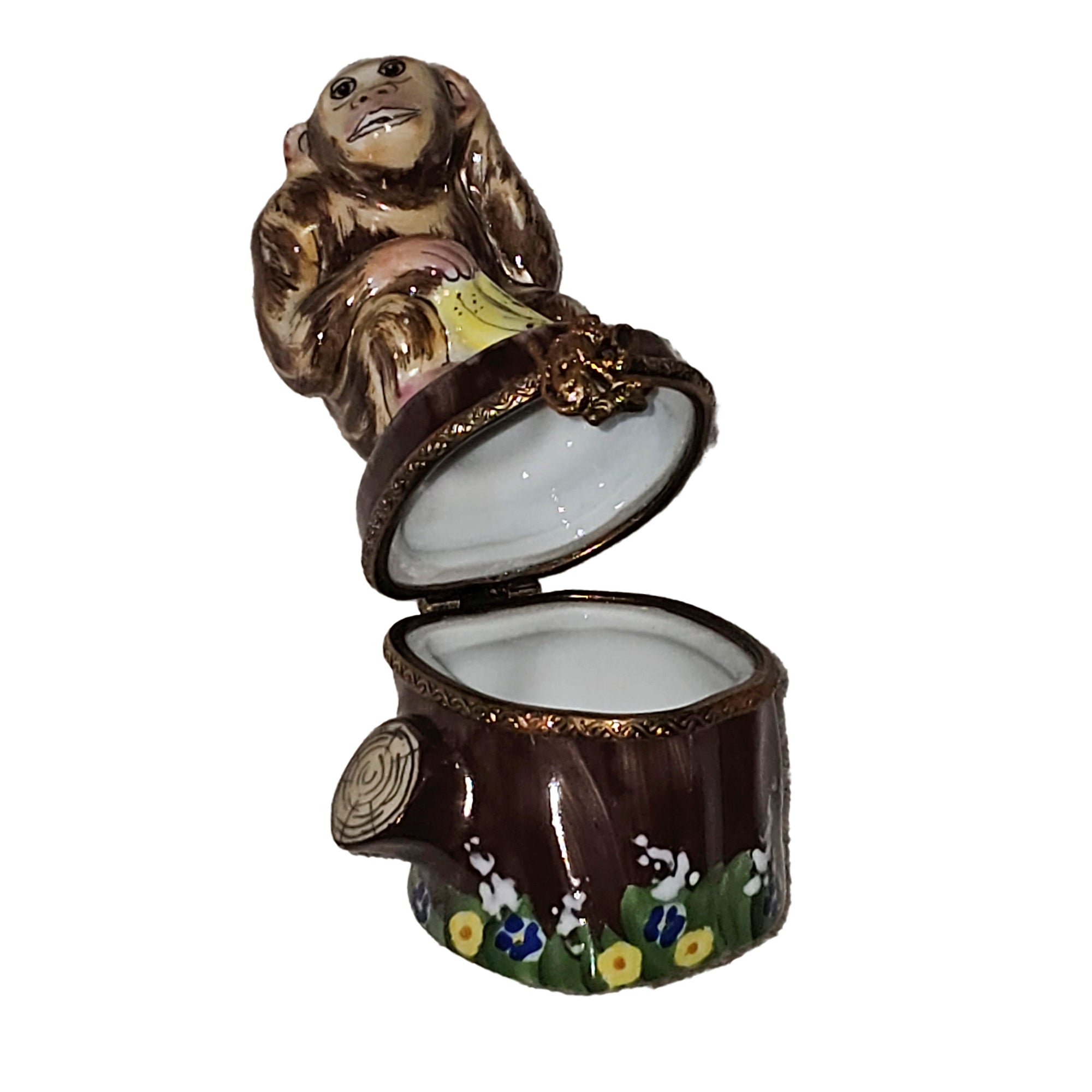 Charming Monkey on Log Box Porcelain Limoges wild animal French Trinket Box