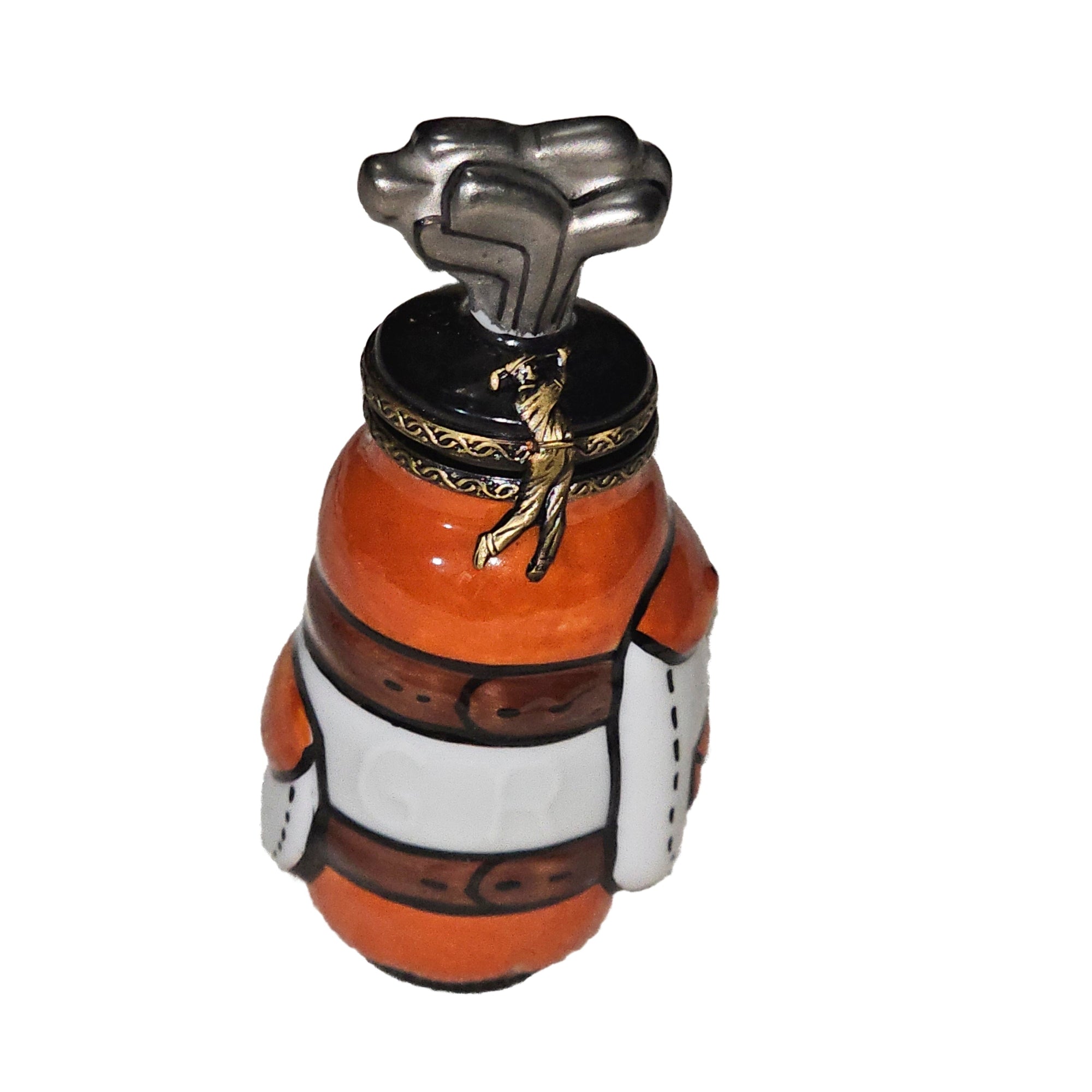 Orange Golf Bag Limoges Box Porcelain Limoges sport sports French Trinket Box