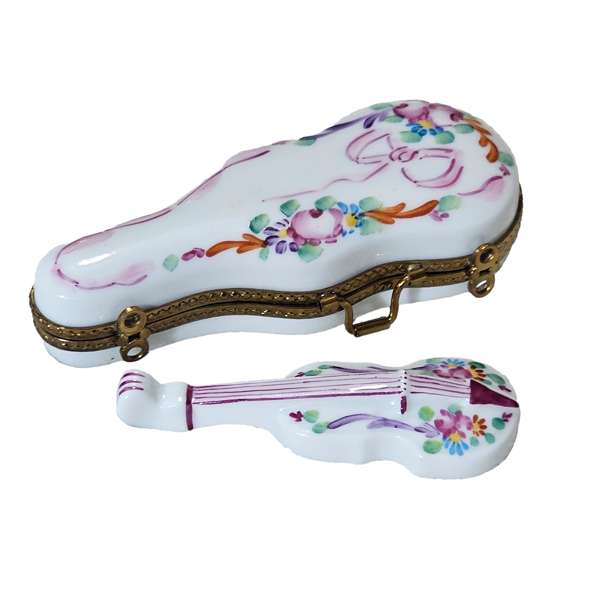 Charming White Violin Keepsake Porcelain Limoges Music French Trinket Box