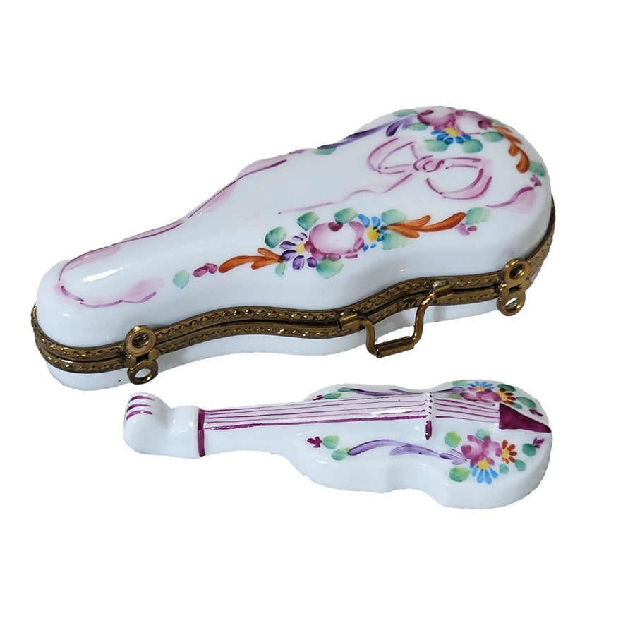 Charming White Violin Keepsake Porcelain Limoges Music French Trinket Box