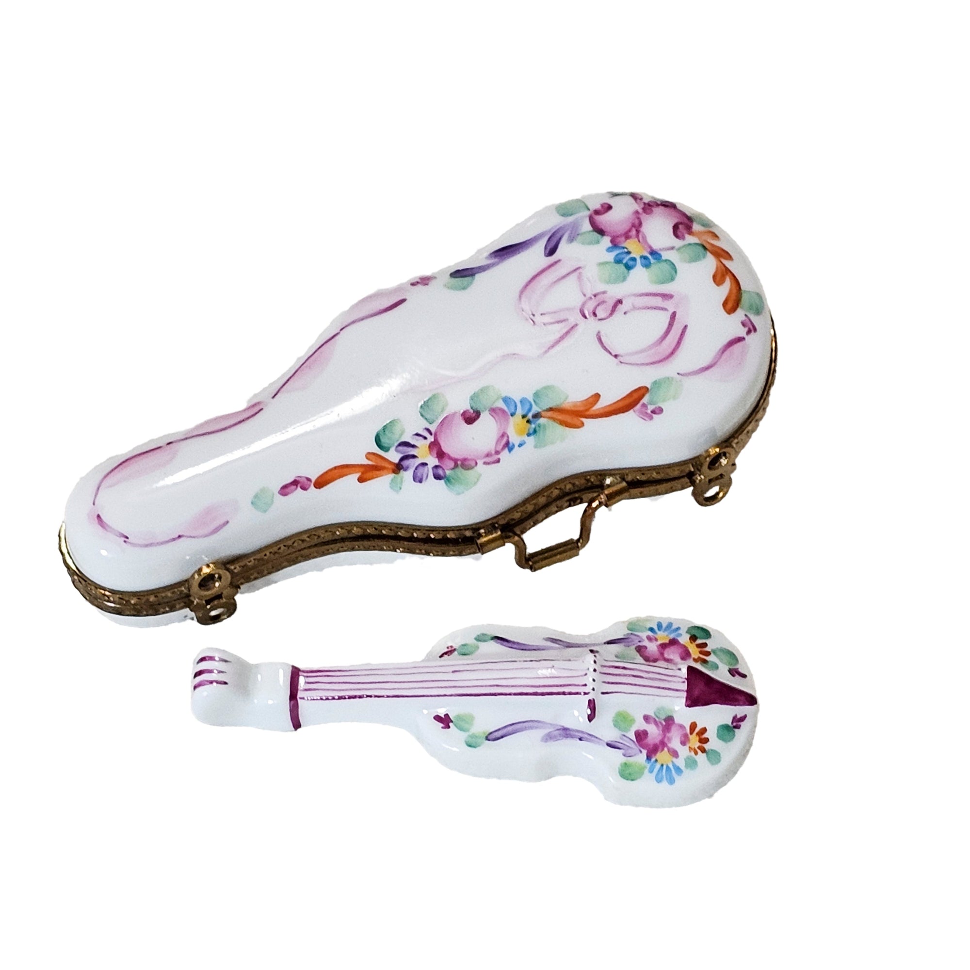 Charming White Violin Keepsake Porcelain Limoges Music French Trinket Box