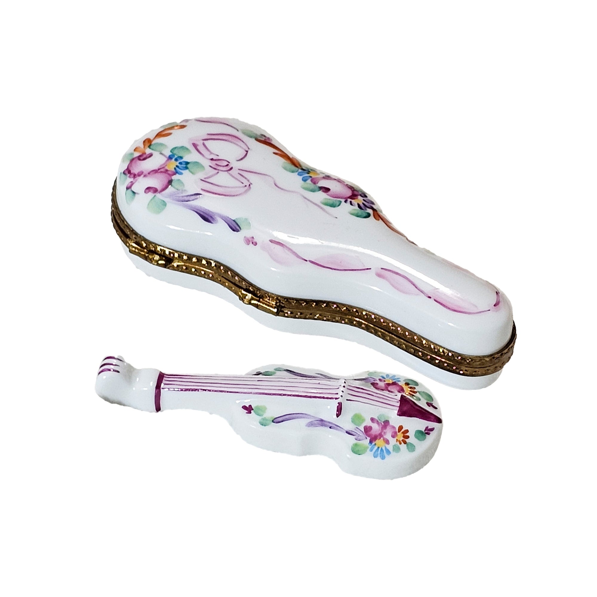 Charming White Violin Keepsake Porcelain Limoges Music French Trinket Box